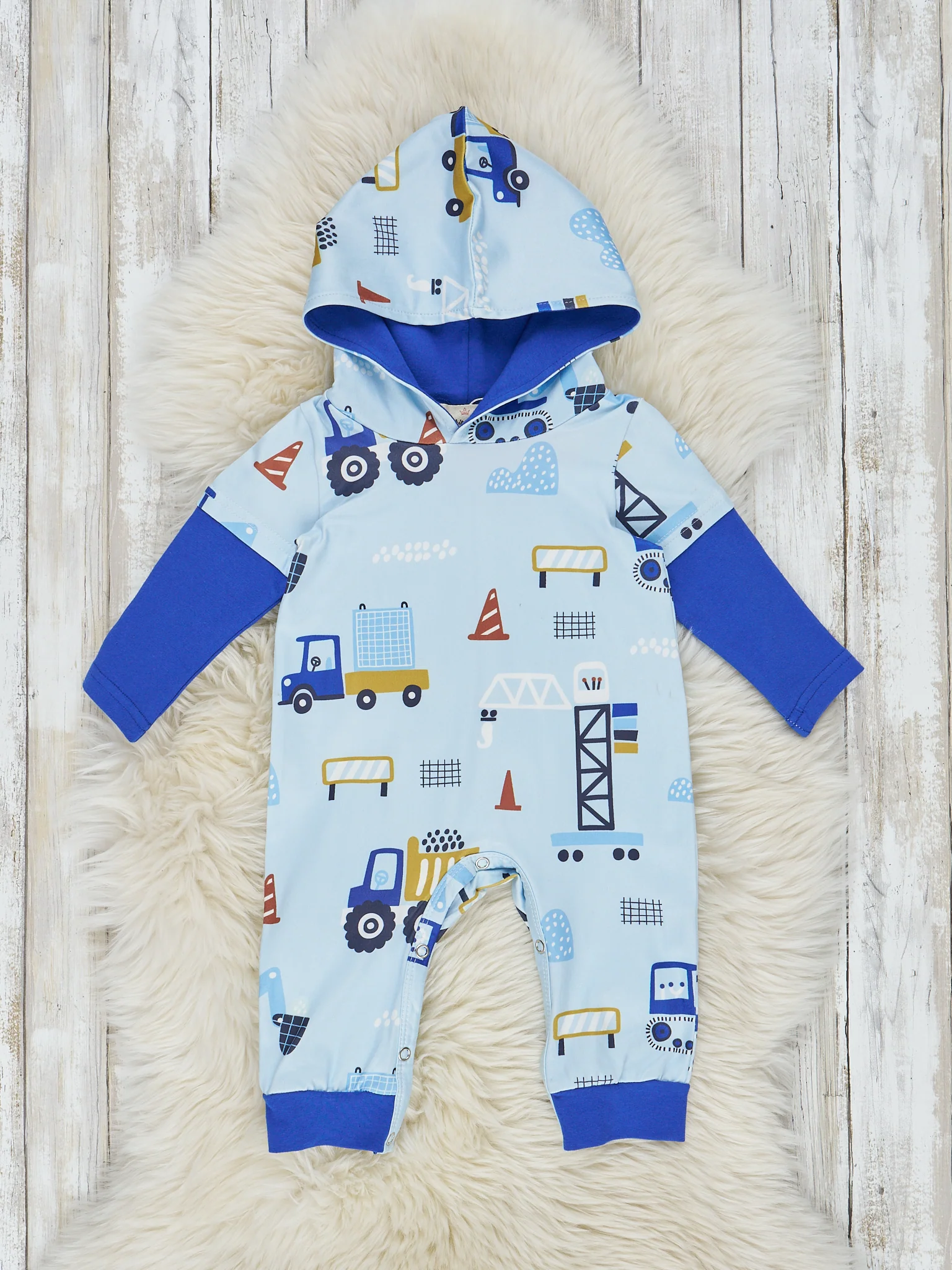 Navy Construction Site Hooded Romper