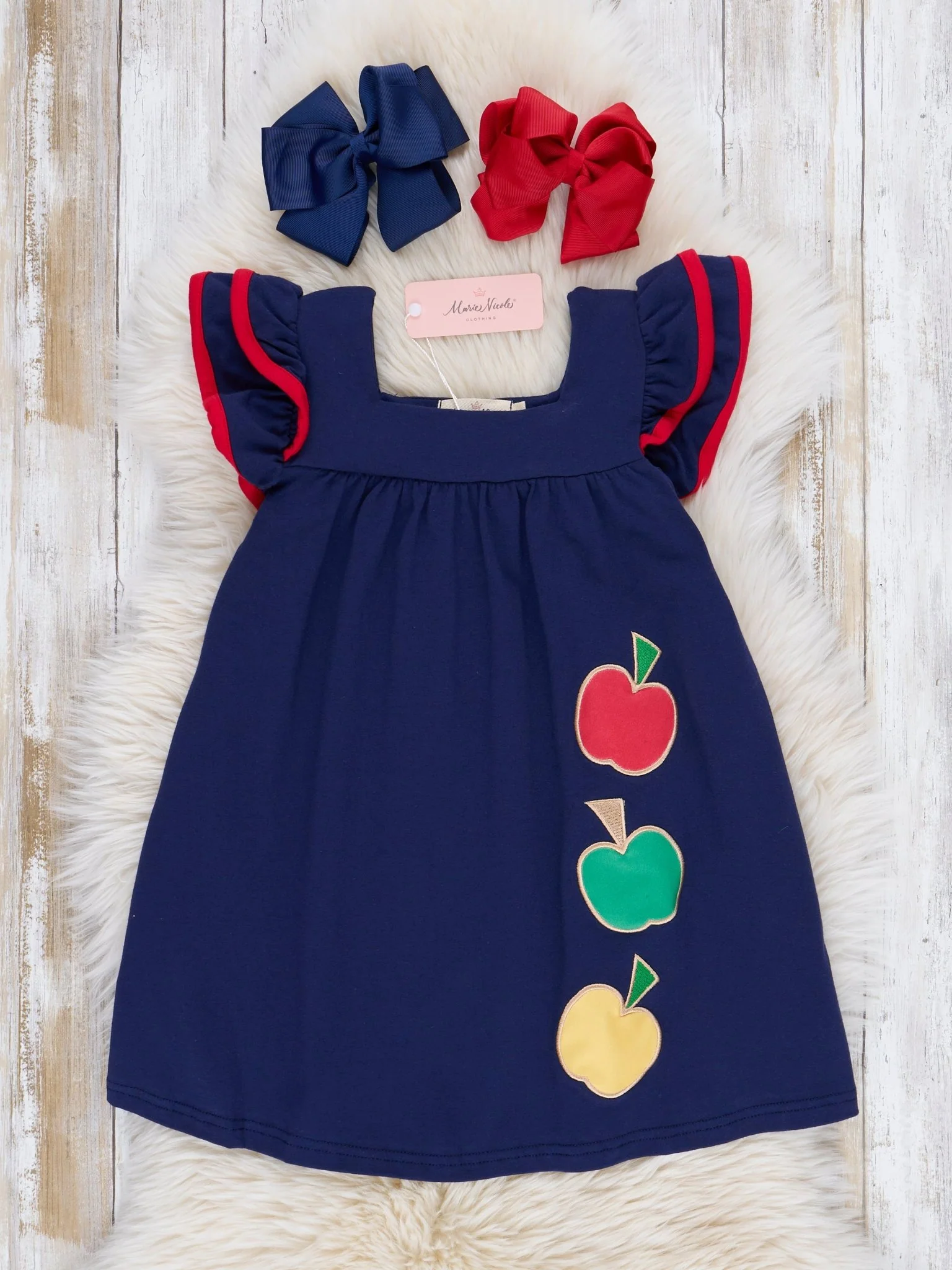 Navy Falling Apples Ruffle Dress - Image 2