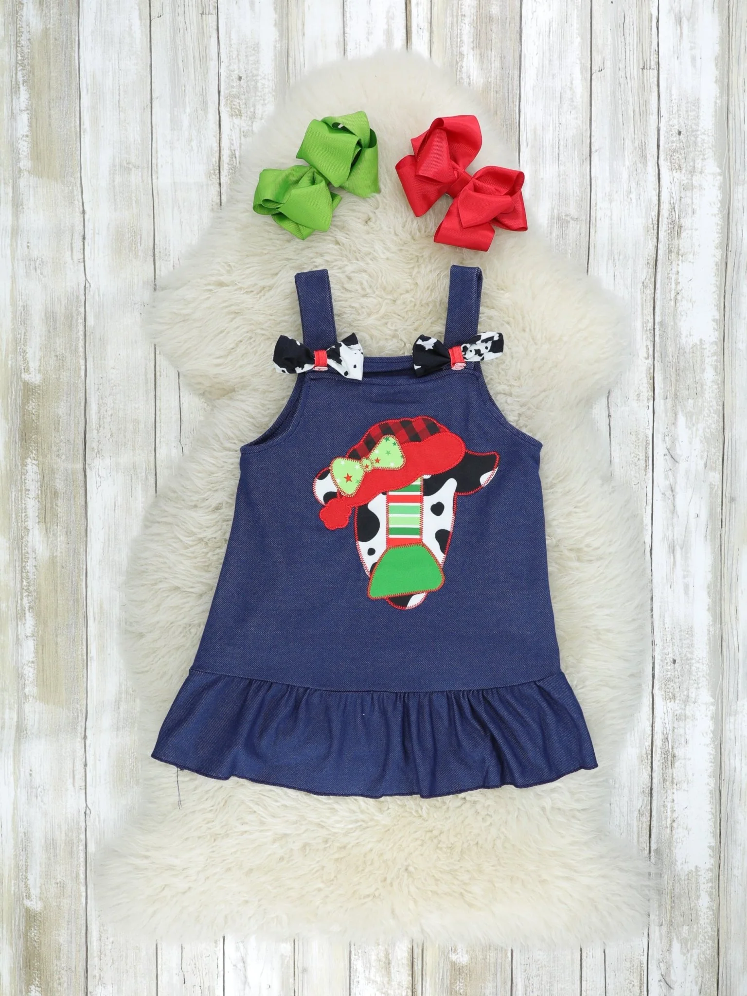 Festive Cow Ruffle Overall Dress - Image 3