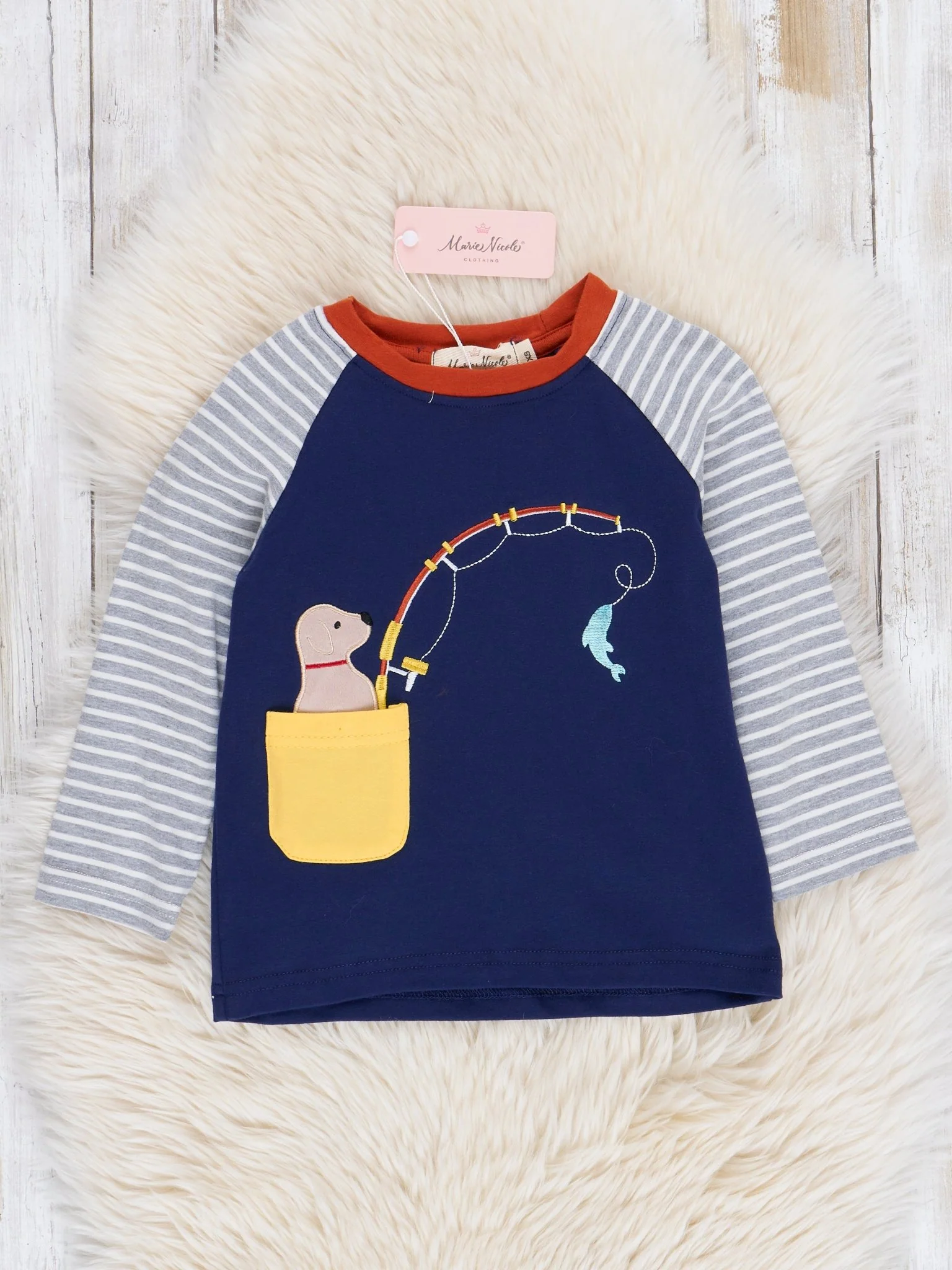 Navy Fishing Puppy Raglan Shirt