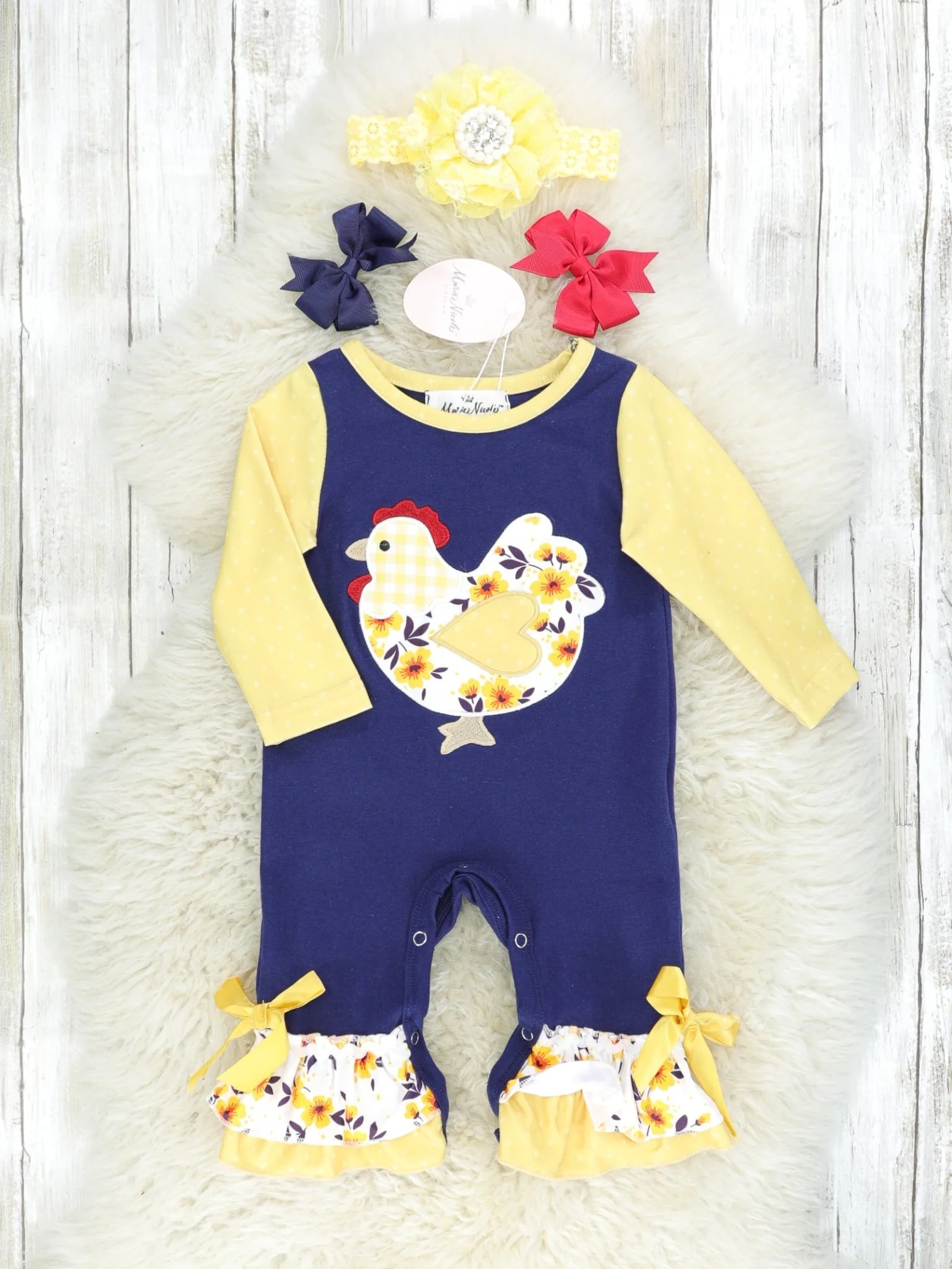 Navy Floral Chicken Ruffle Romper