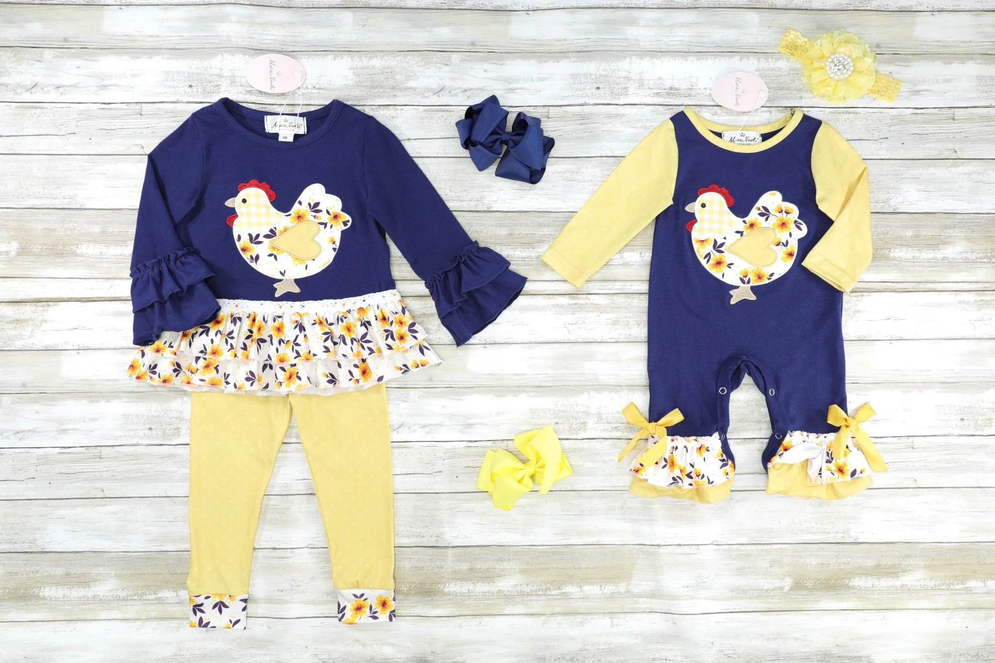 Navy Floral Chicken Ruffle Romper - Image 2