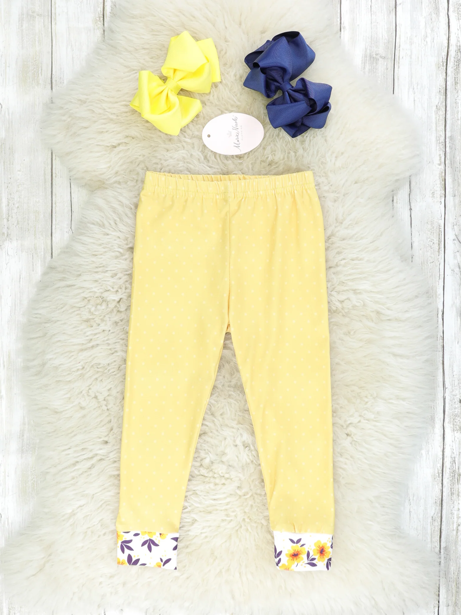 Navy Floral Chicken Ruffle Top & Yellow Bottoms Outfit - Image 2