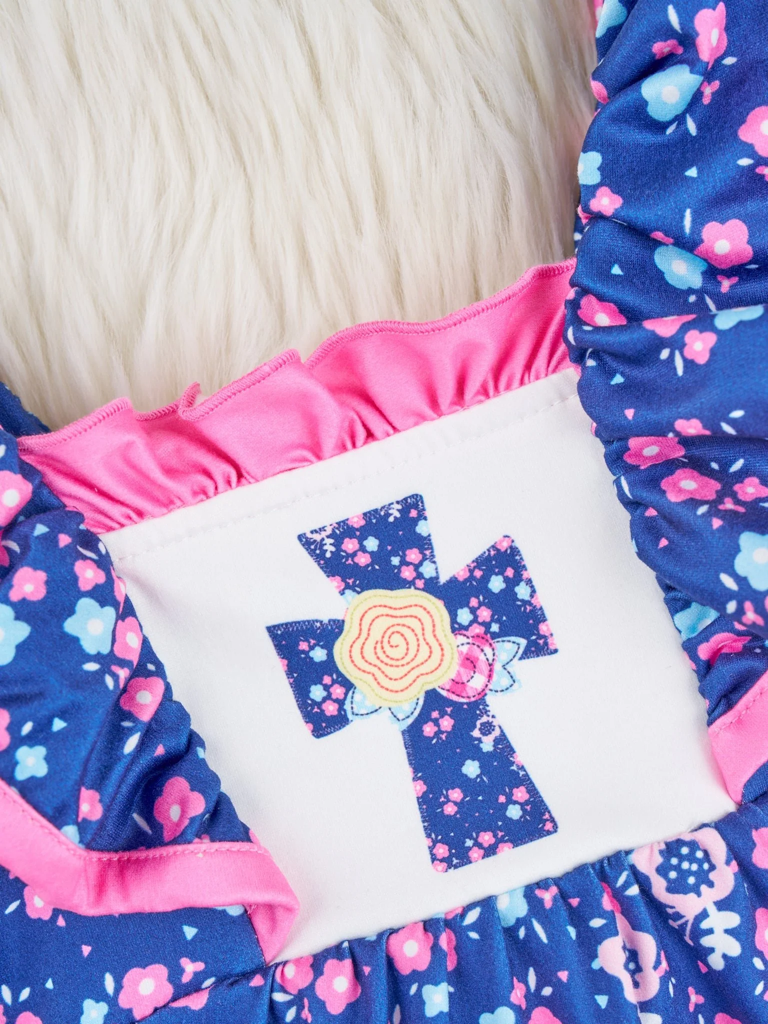 Navy Floral Cross Ruffle Dress - Image 3
