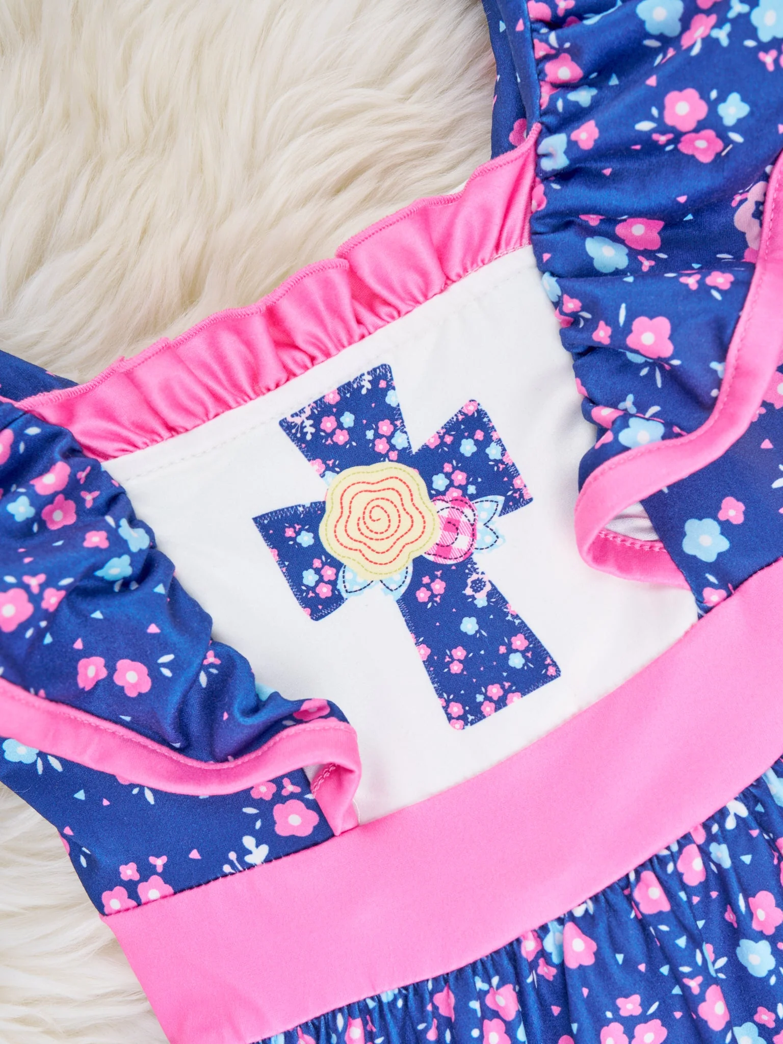 Navy Floral Cross Ruffle Romper - Image 3