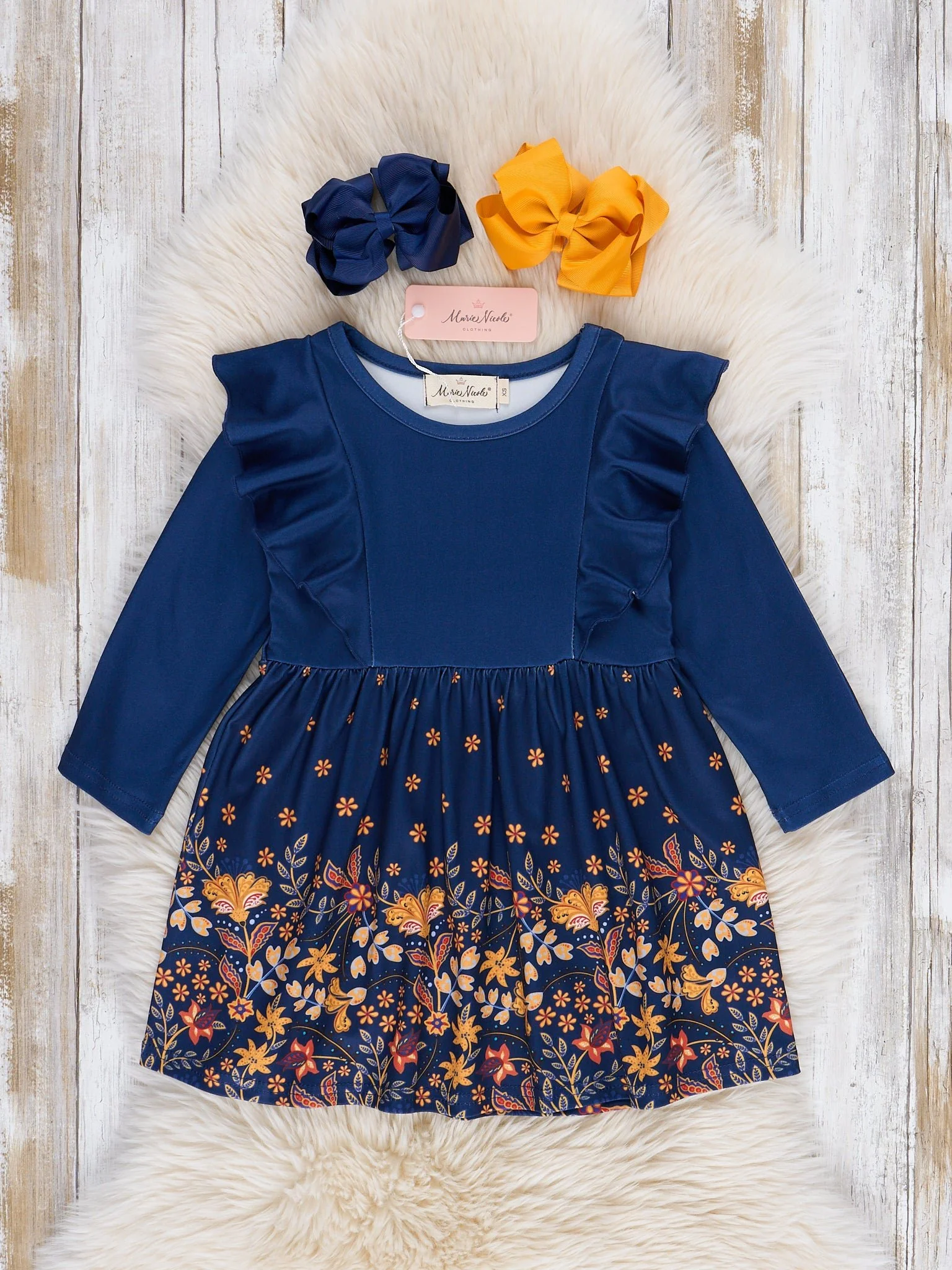 Navy Floral Harvest Ruffle Dress - Image 2