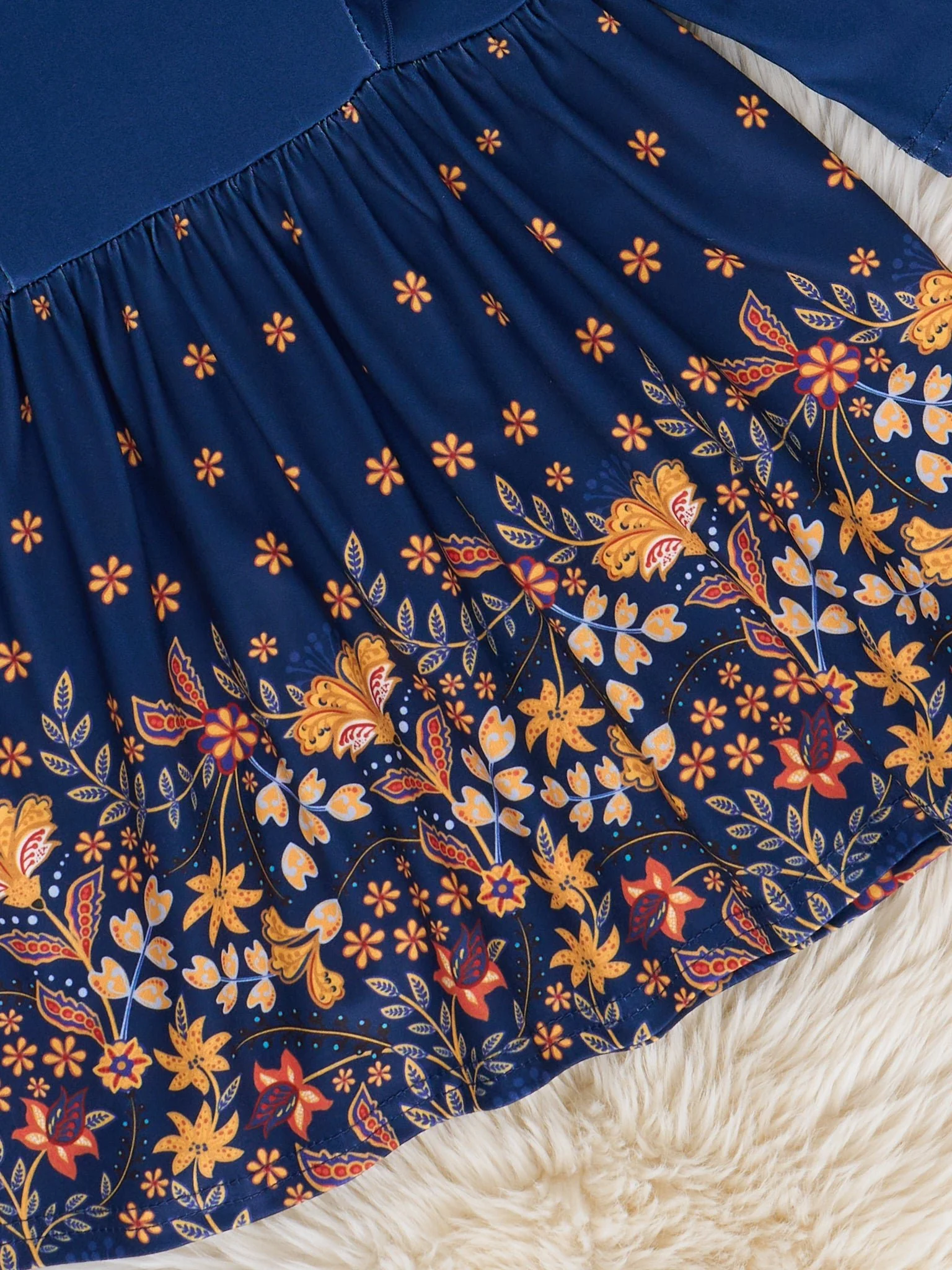 Navy Floral Harvest Ruffle Dress - Image 3