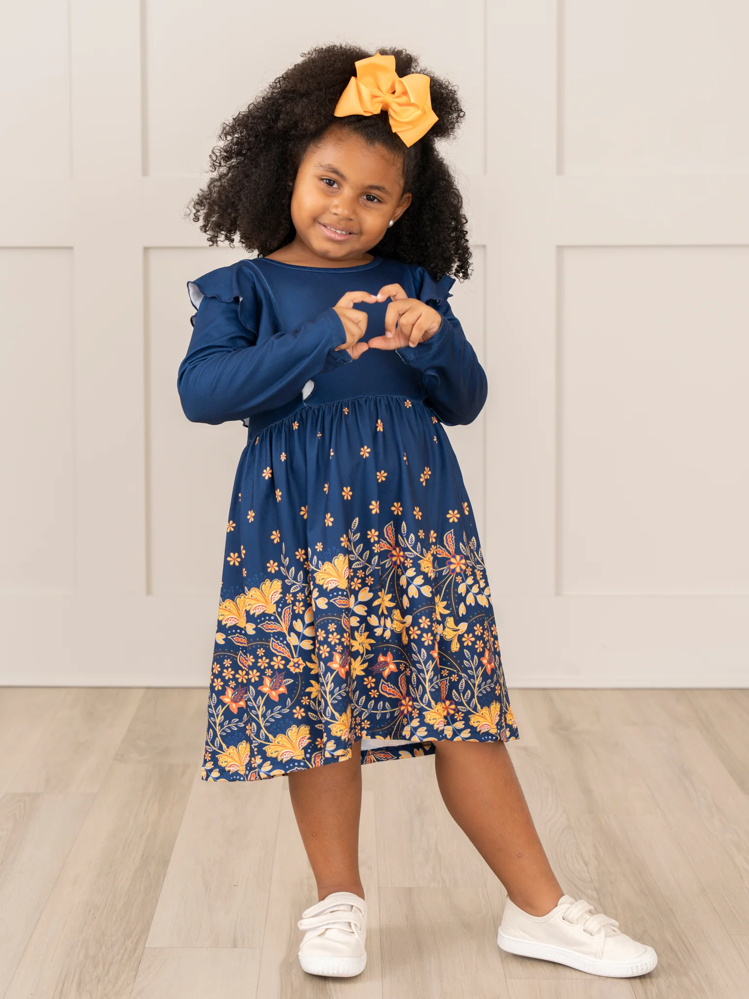 Navy Floral Harvest Ruffle Dress - Image 4