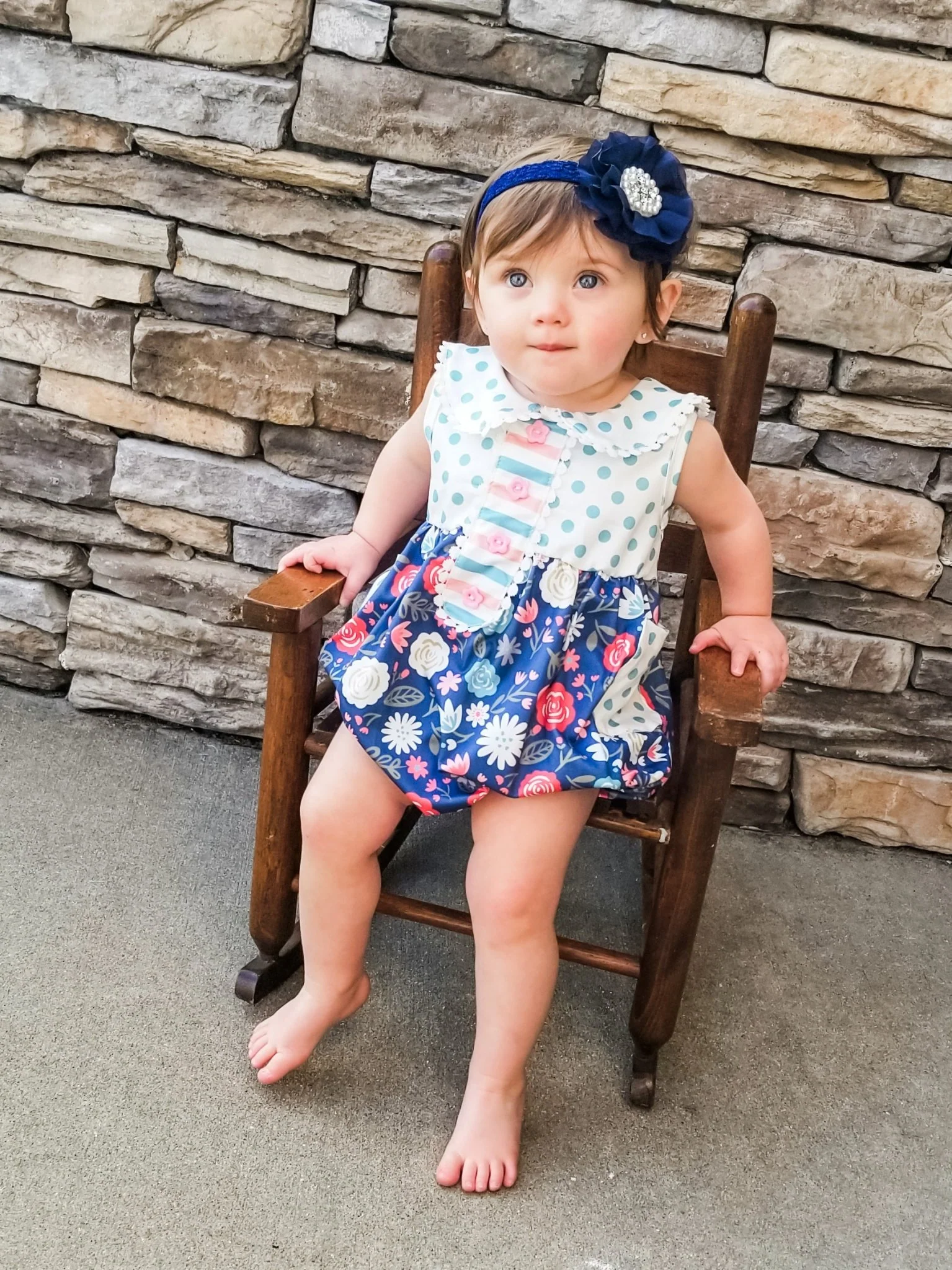 Navy Floral Polka Dotted Bubble Romper - Image 4