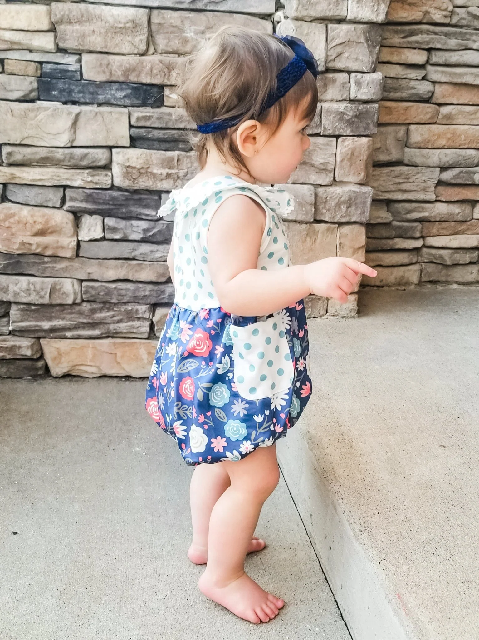Navy Floral Polka Dotted Bubble Romper - Image 5