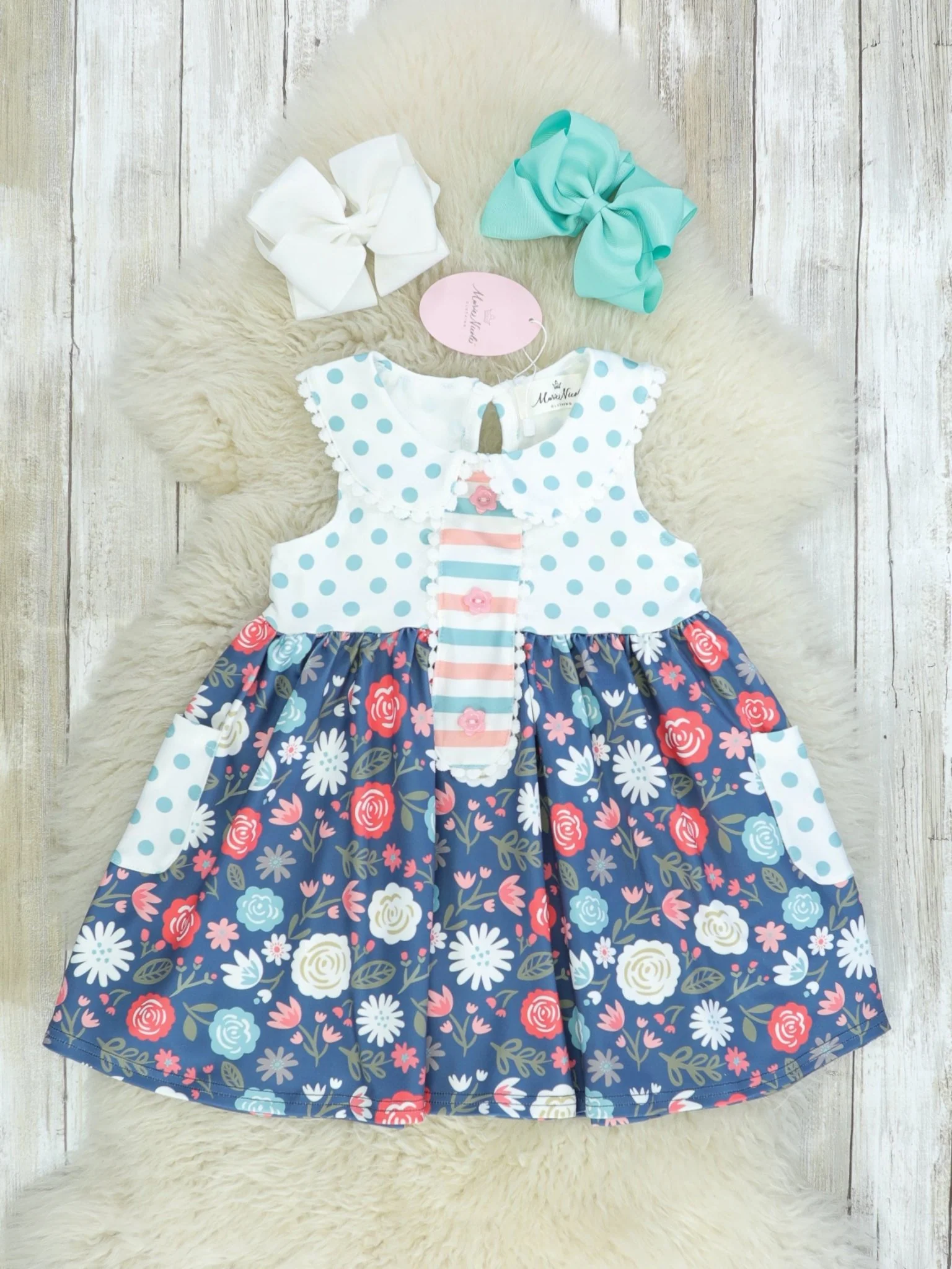 Navy Floral Polka Dotted Dress