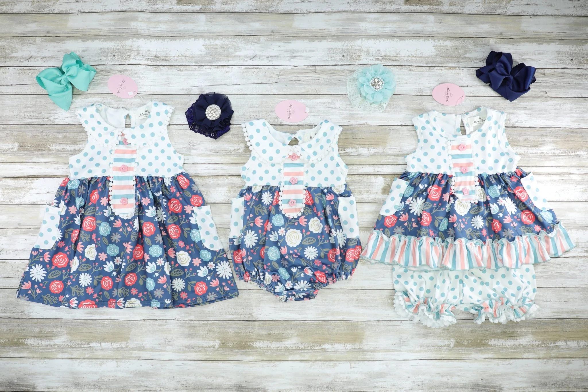 Navy Floral Polka Dotted Dress - Image 4