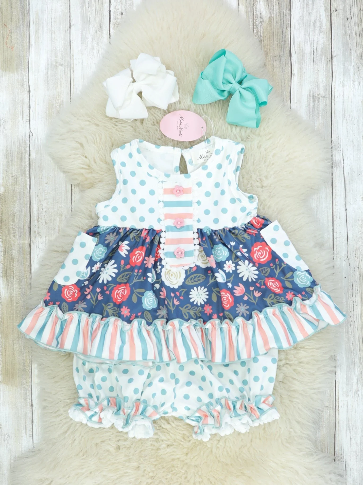 Navy Floral Polka Dotted Outfit