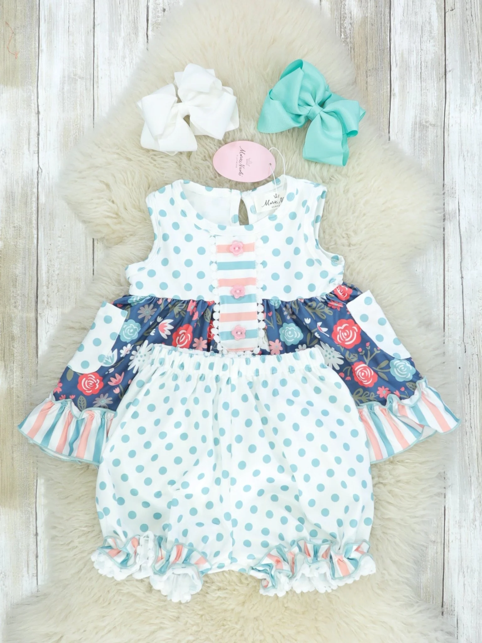 Navy Floral Polka Dotted Outfit - Image 2