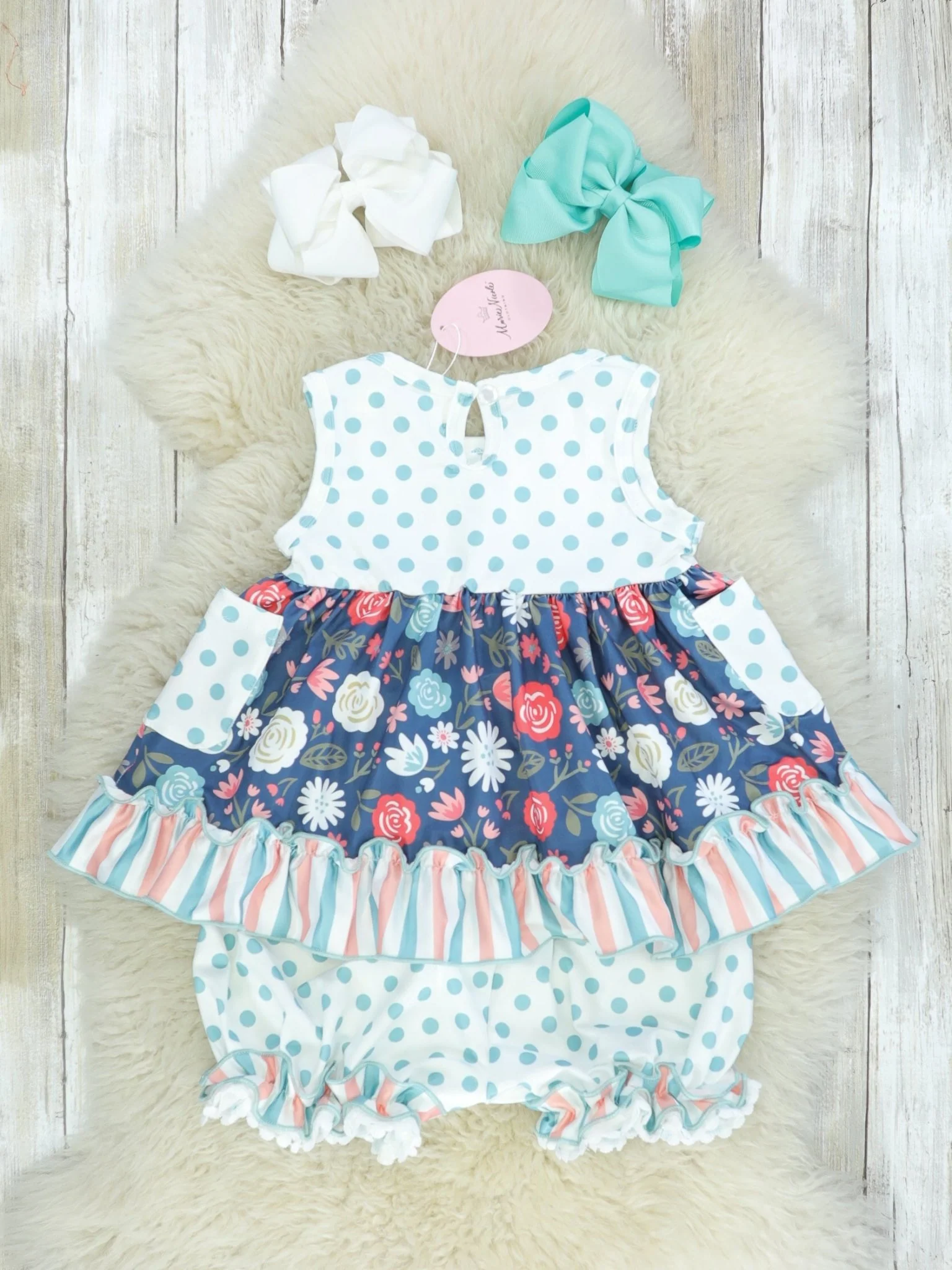 Navy Floral Polka Dotted Outfit - Image 3