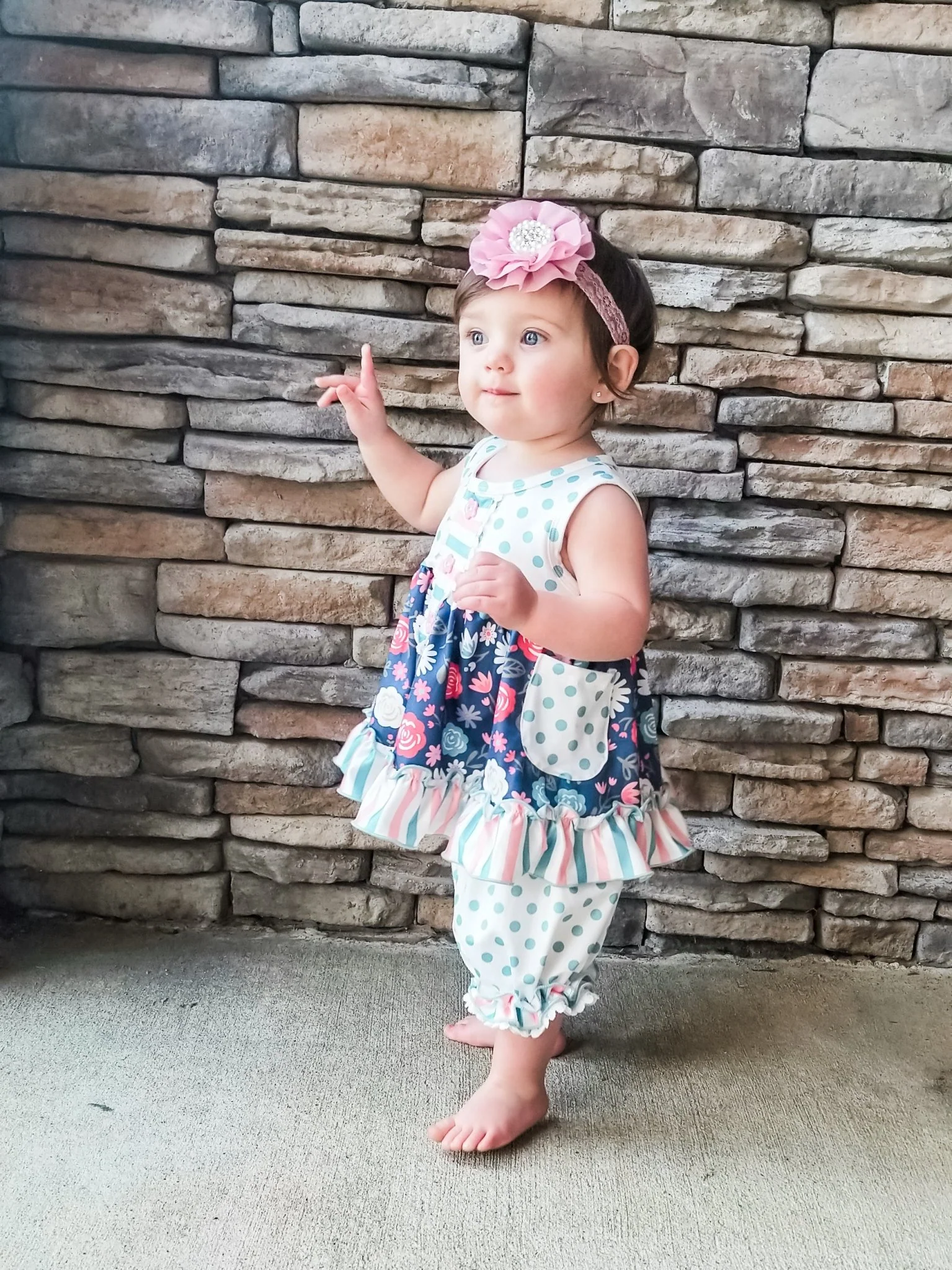 Navy Floral Polka Dotted Outfit - Image 6