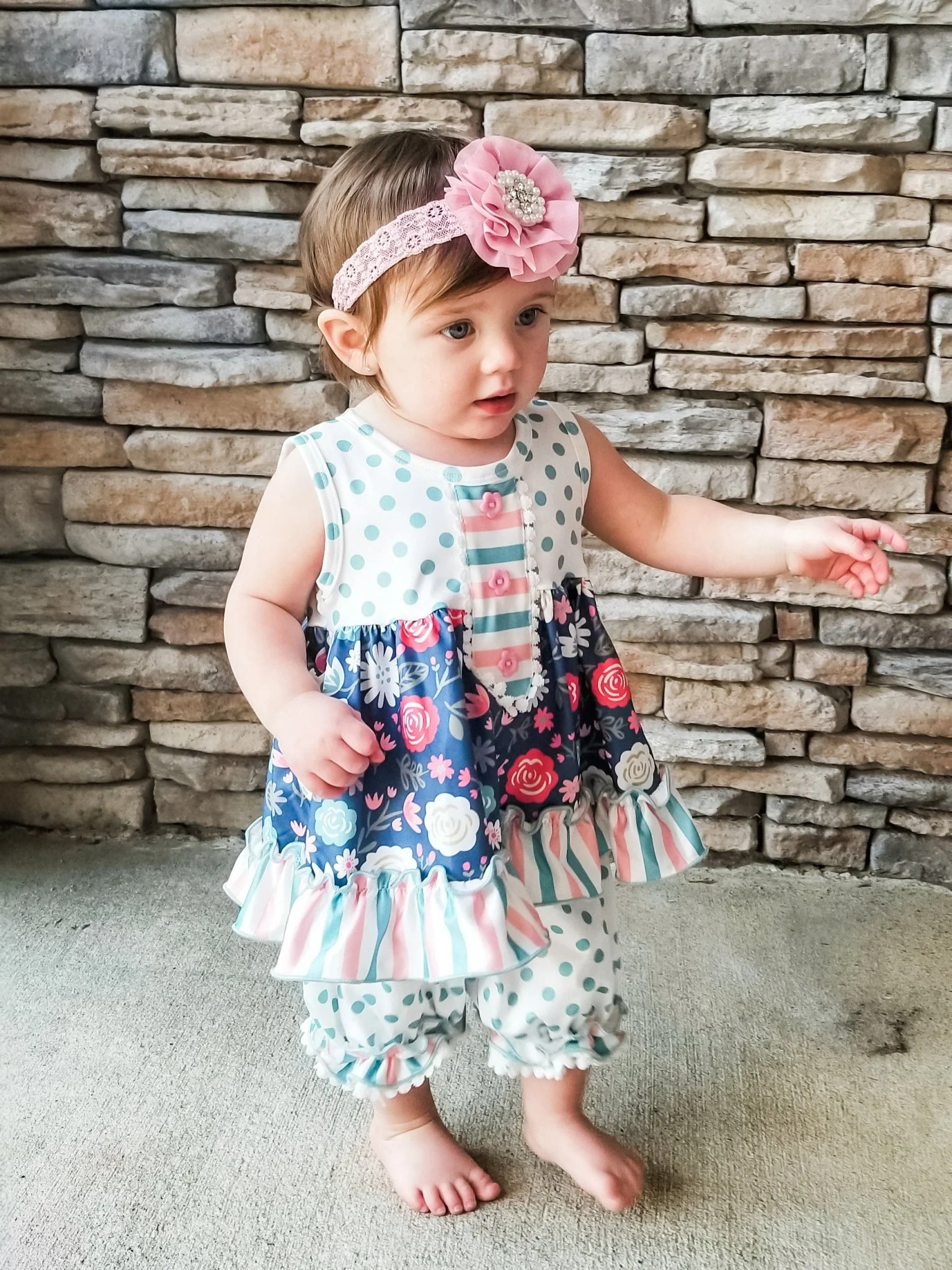 Navy Floral Polka Dotted Outfit - Image 7