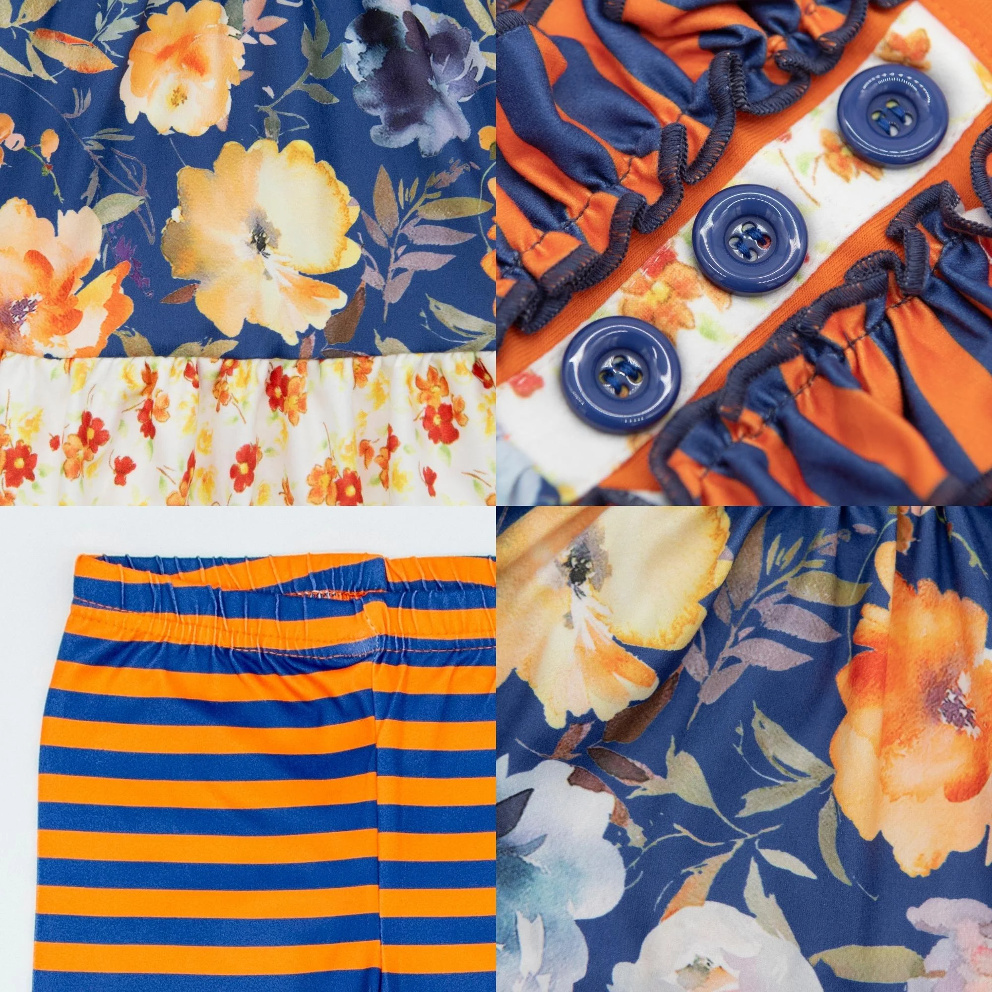 Navy Floral Ruffle Tunic & Orange Striped Bottoms Outfit - Image 10