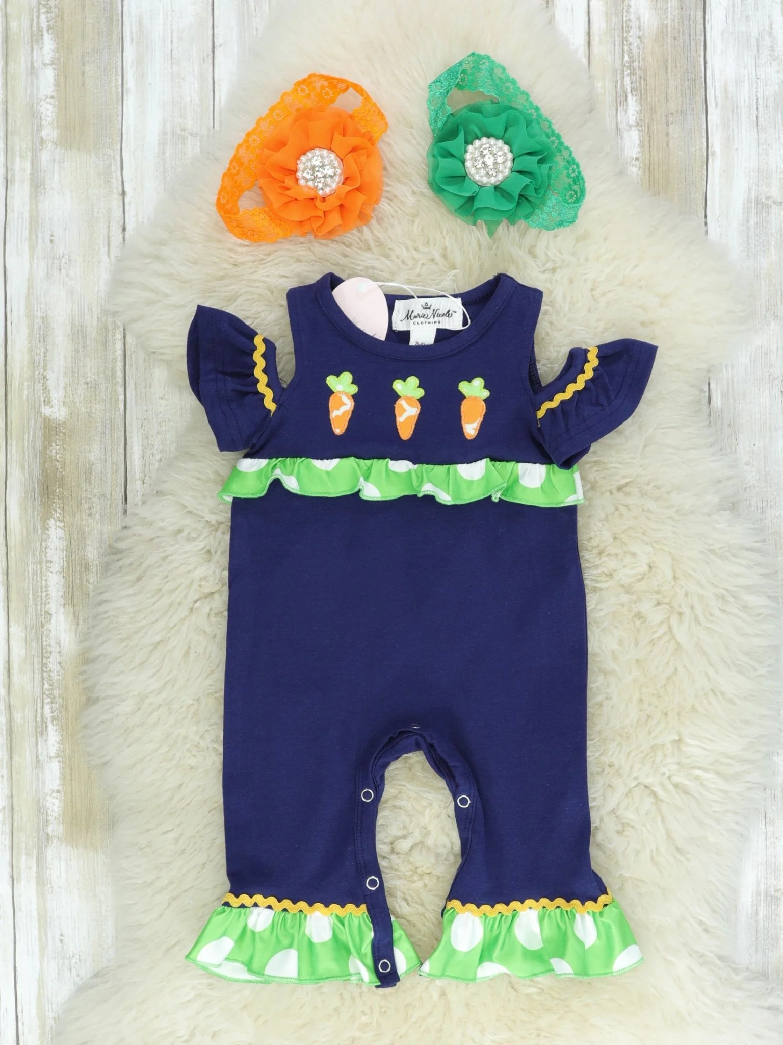 Navy & Green Carrots Romper