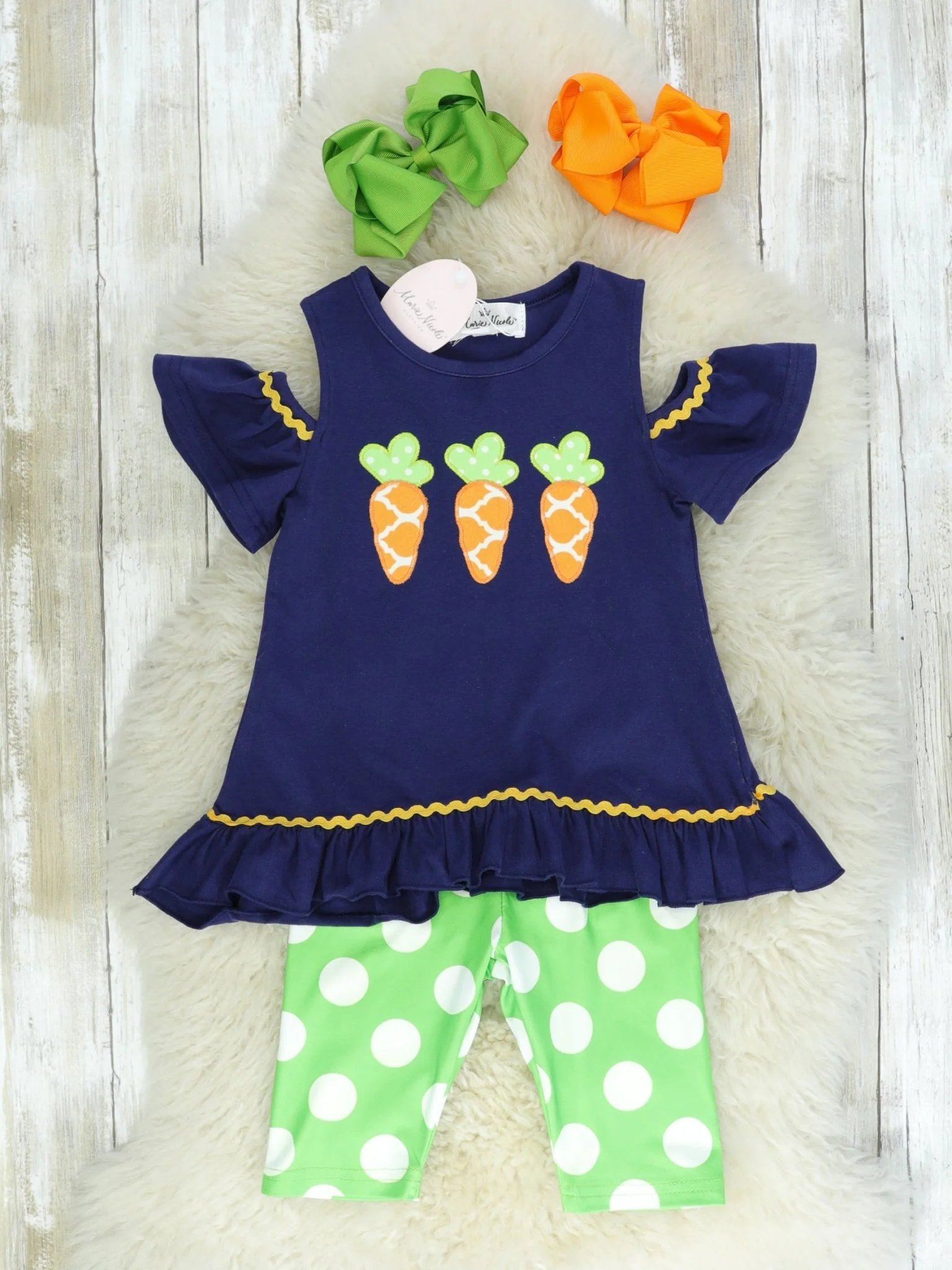 Navy & Green Carrots Ruffle Outfit