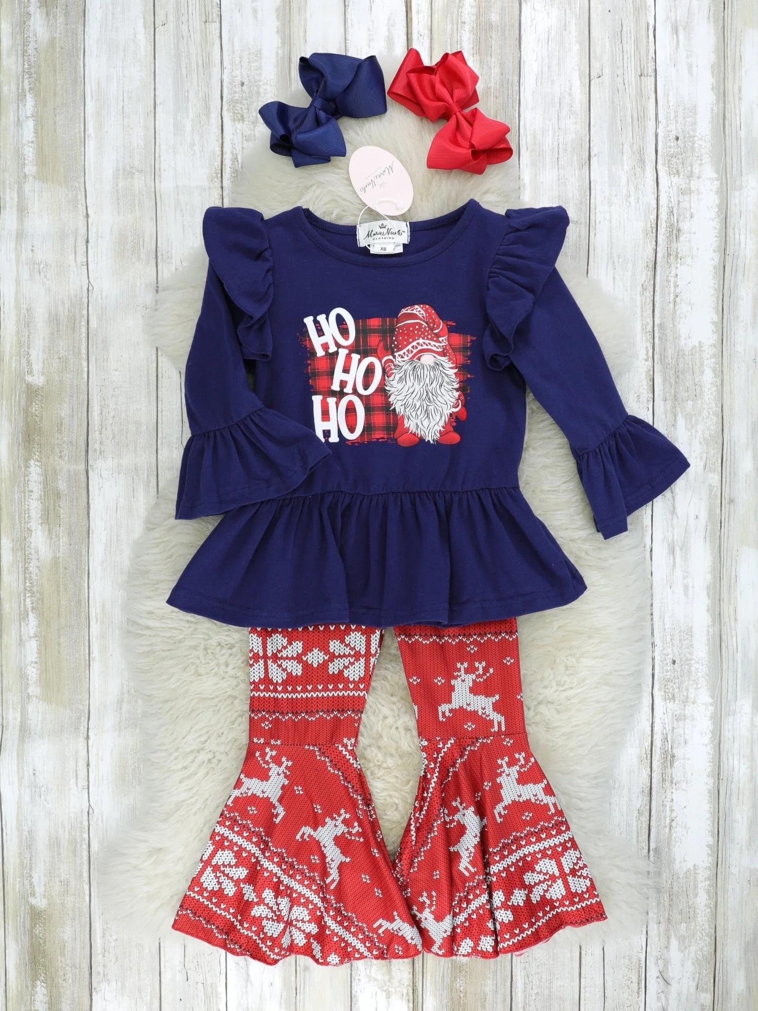 Navy "HO HO HO" Ruffle Outfit