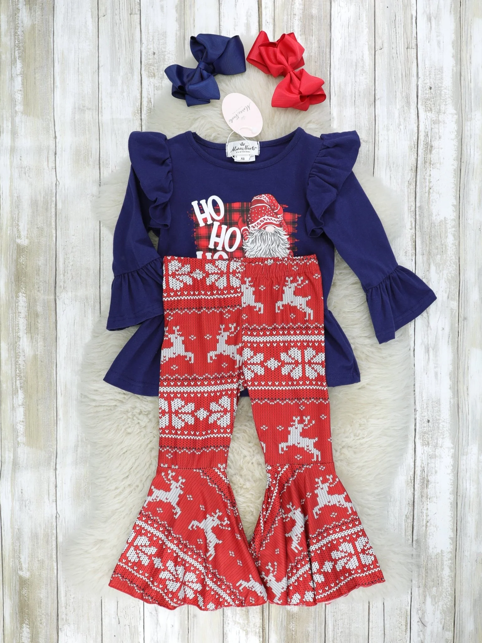 Navy "HO HO HO" Ruffle Outfit - Image 2