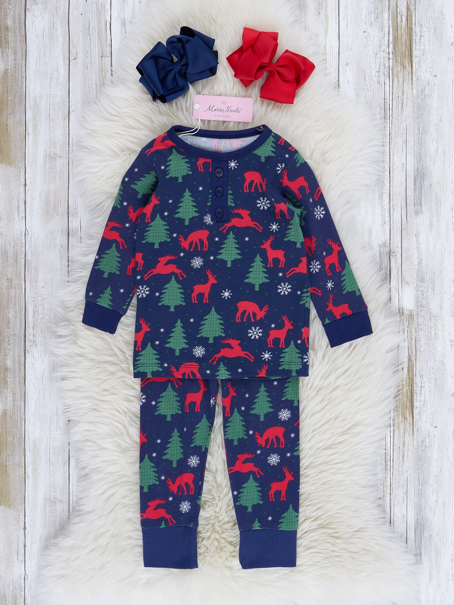 Navy Holiday Forest Christmas Family Pajamas - Image 8