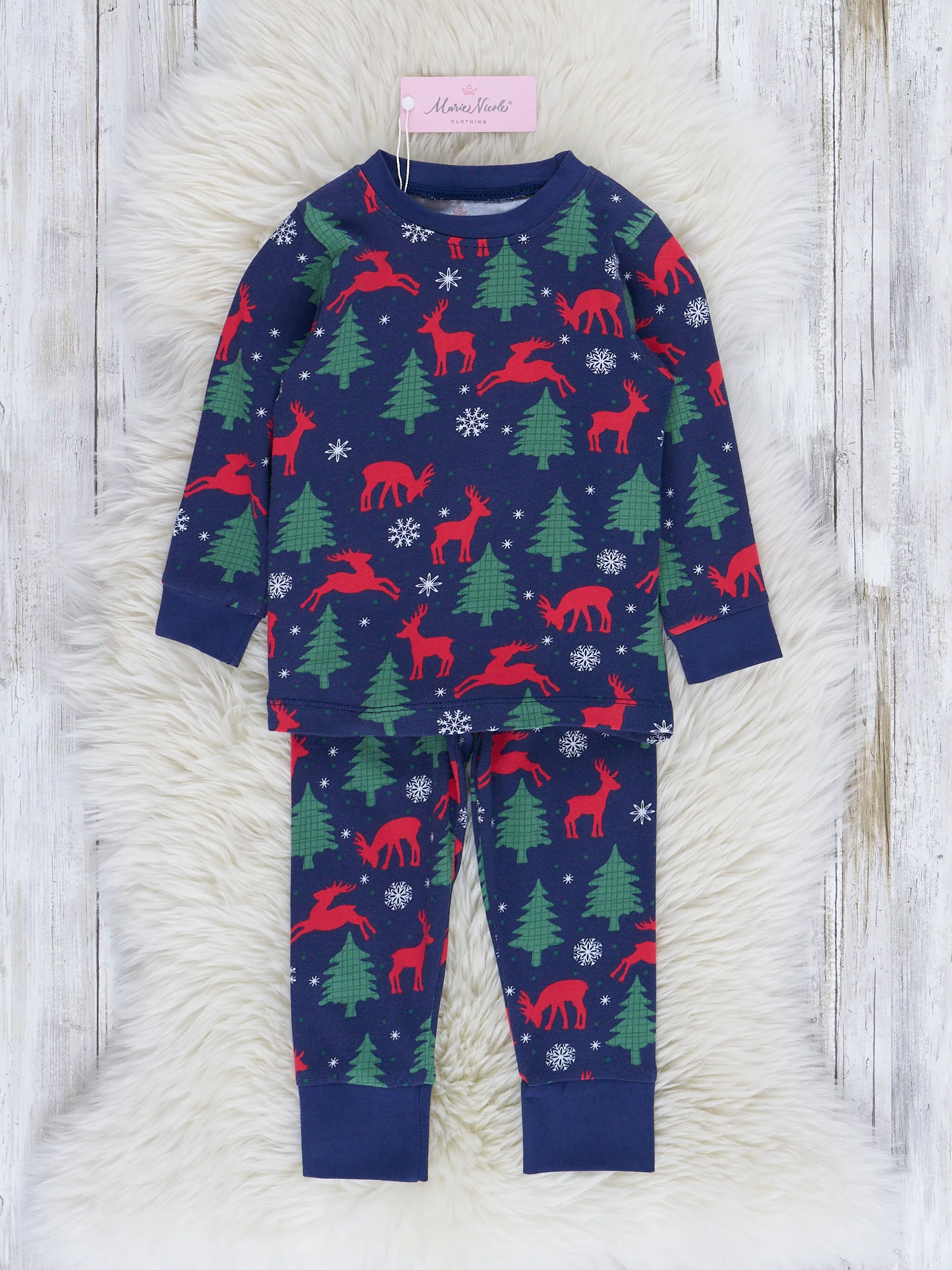 Navy Holiday Forest Christmas Family Pajamas - Image 9