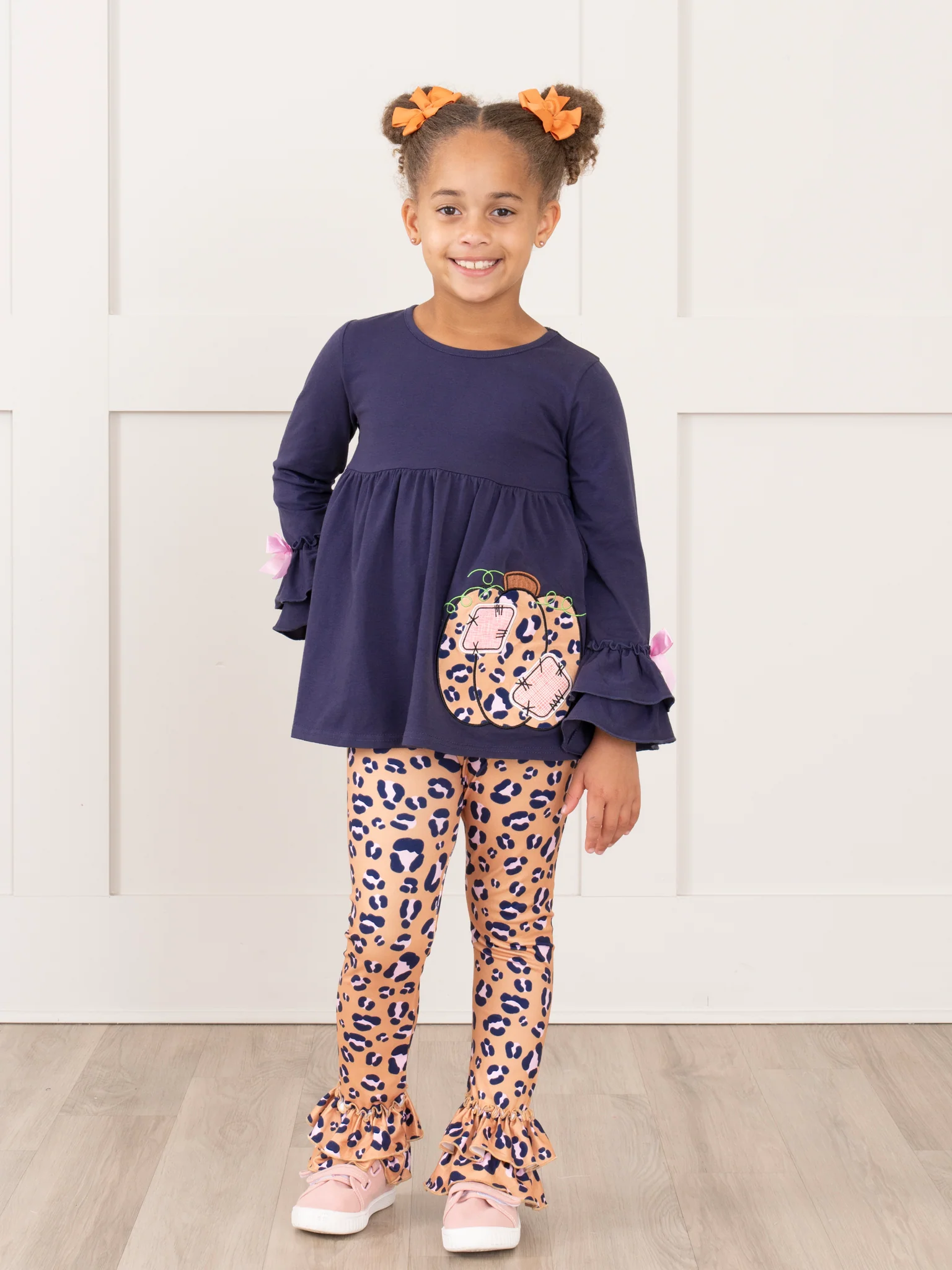 Navy & Leopard Pumpkin Patches Ruffle Outfit