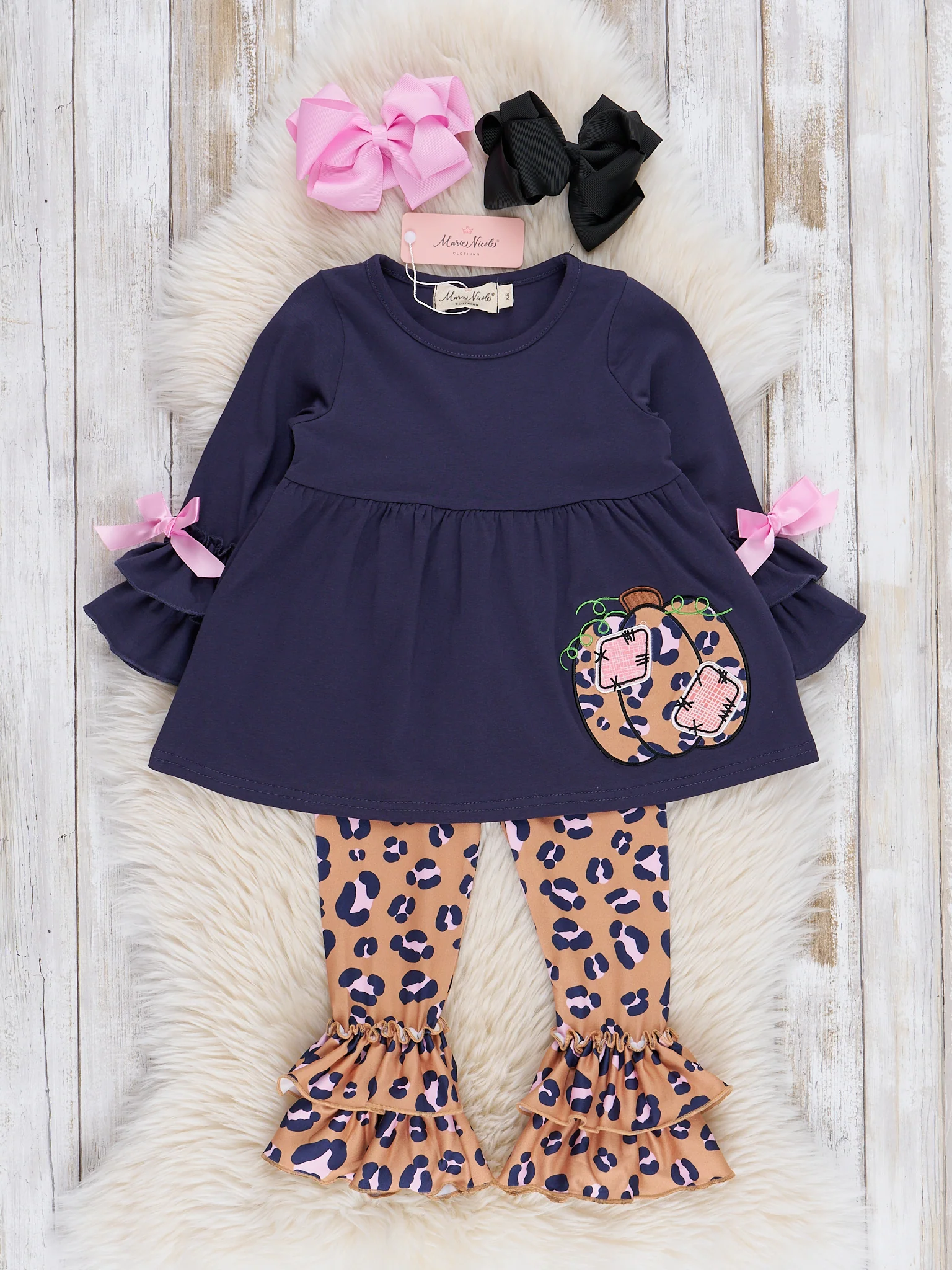 Navy & Leopard Pumpkin Patches Ruffle Outfit - Image 2
