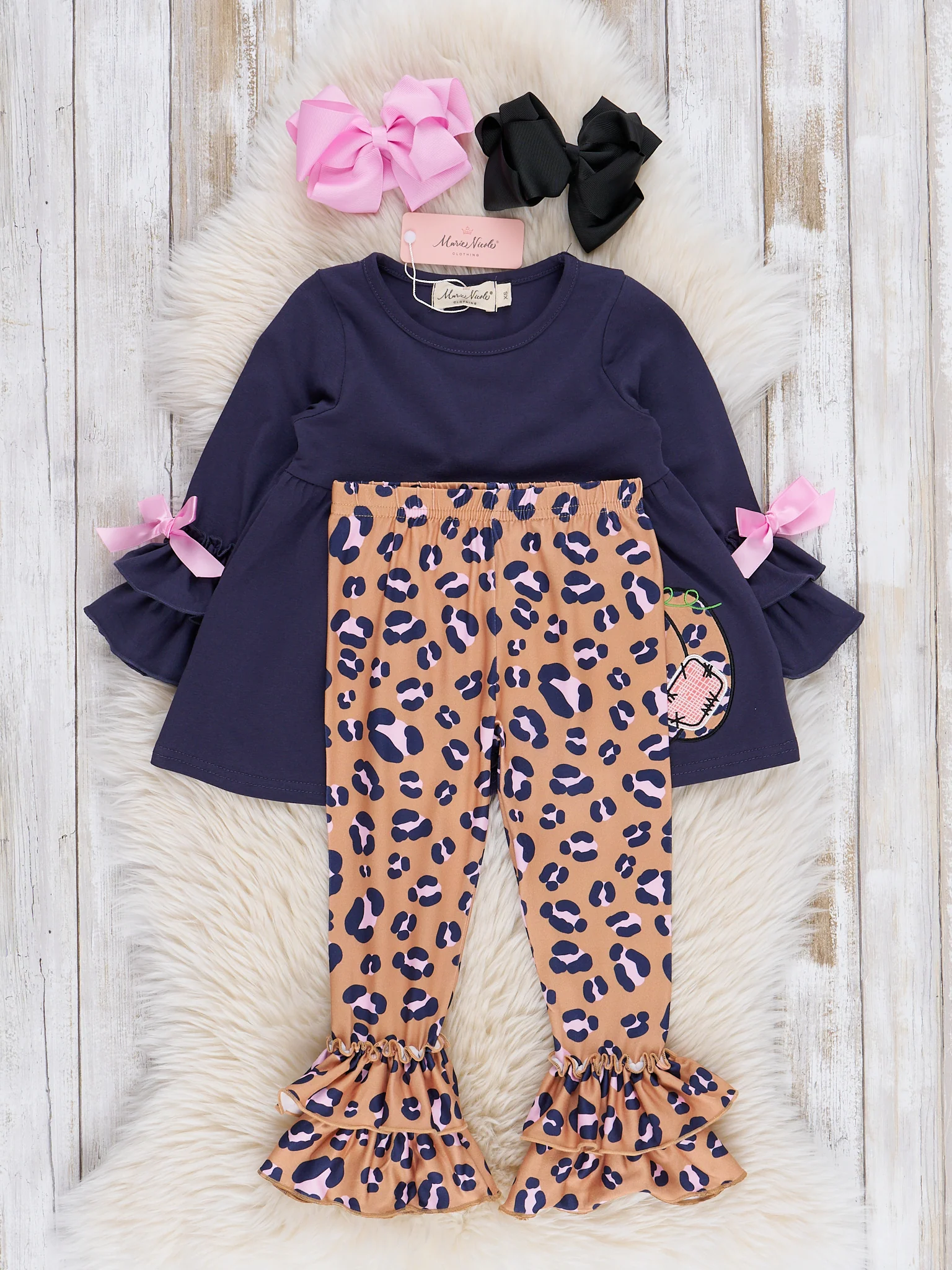 Navy & Leopard Pumpkin Patches Ruffle Outfit - Image 3