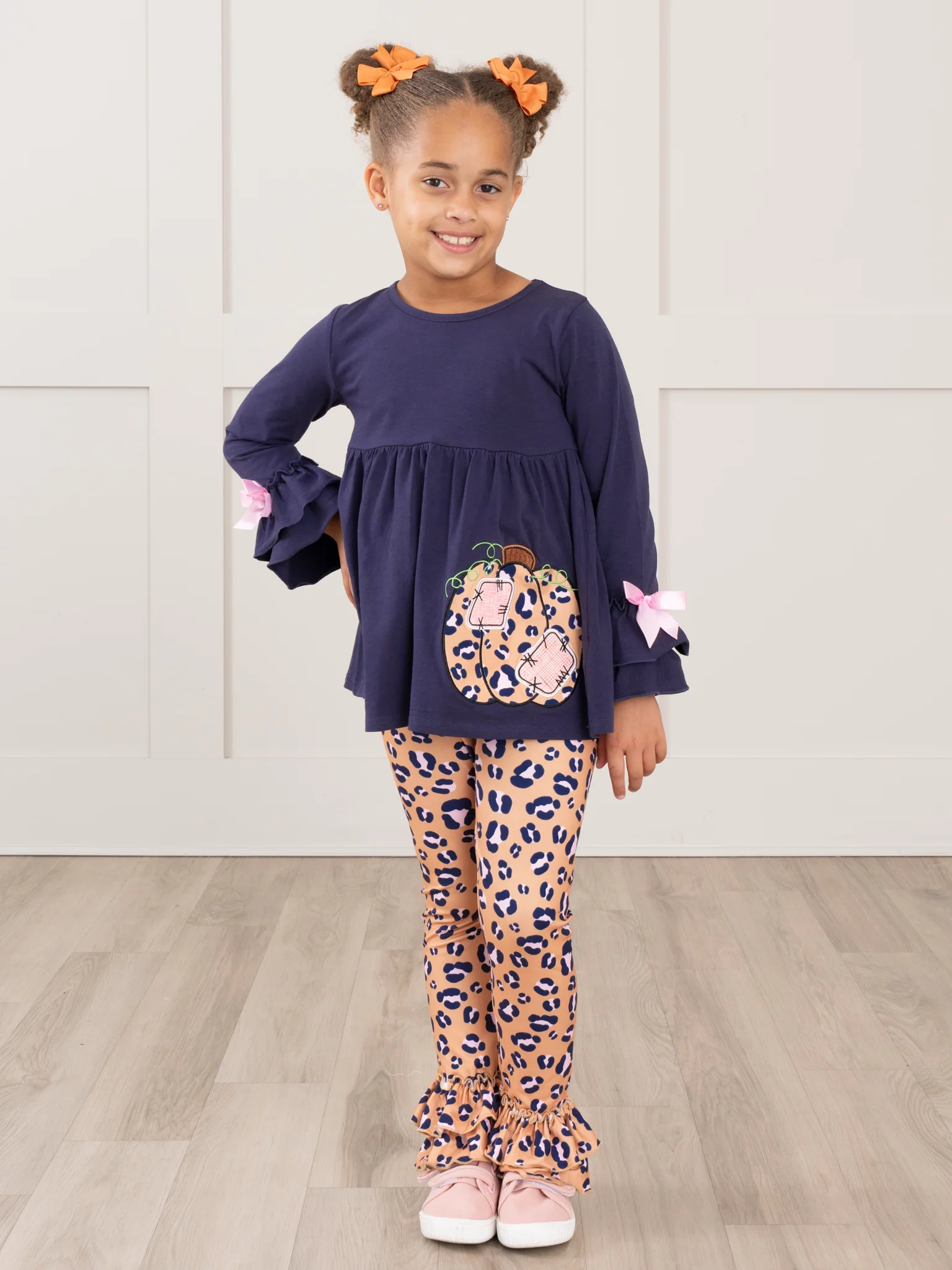Navy & Leopard Pumpkin Patches Ruffle Outfit - Image 4