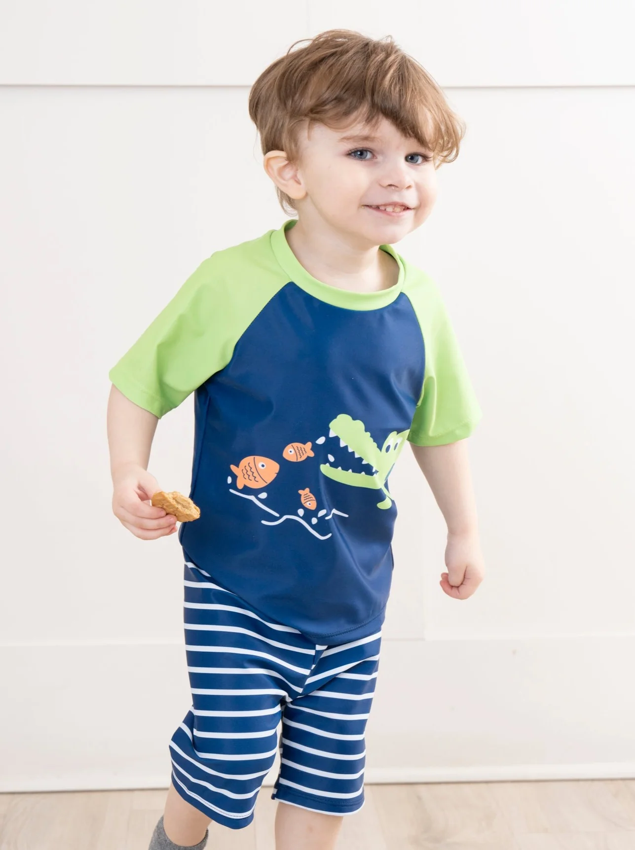 Navy & Lime Alligator Striped Swim Set - Image 3