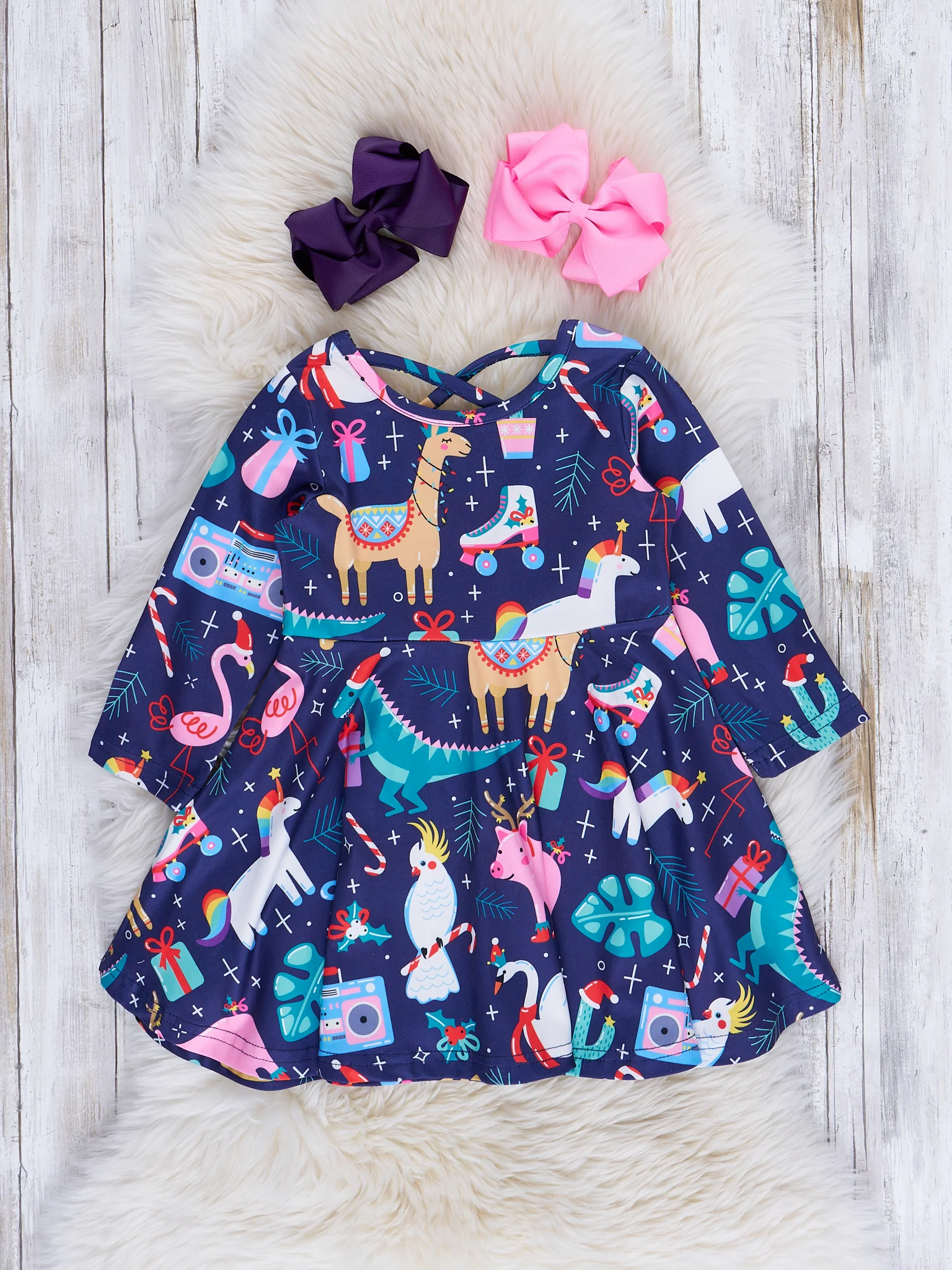 Navy Magical Holiday Creatures Swing Dress
