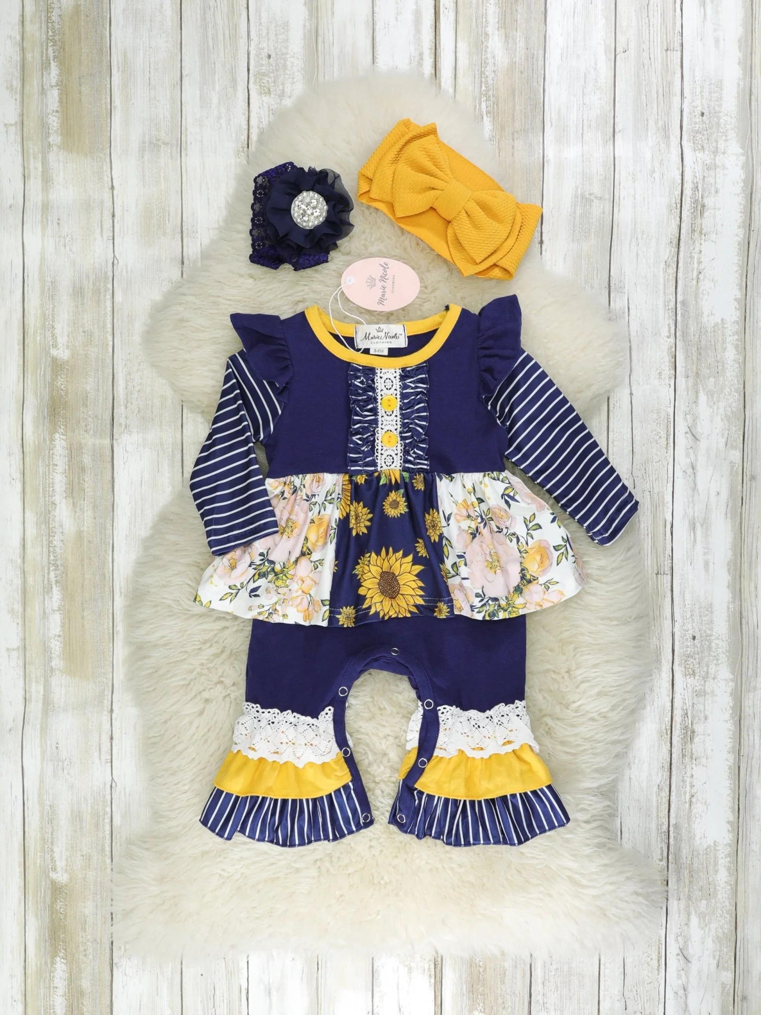 Navy & Mustard Floral Dressy Romper