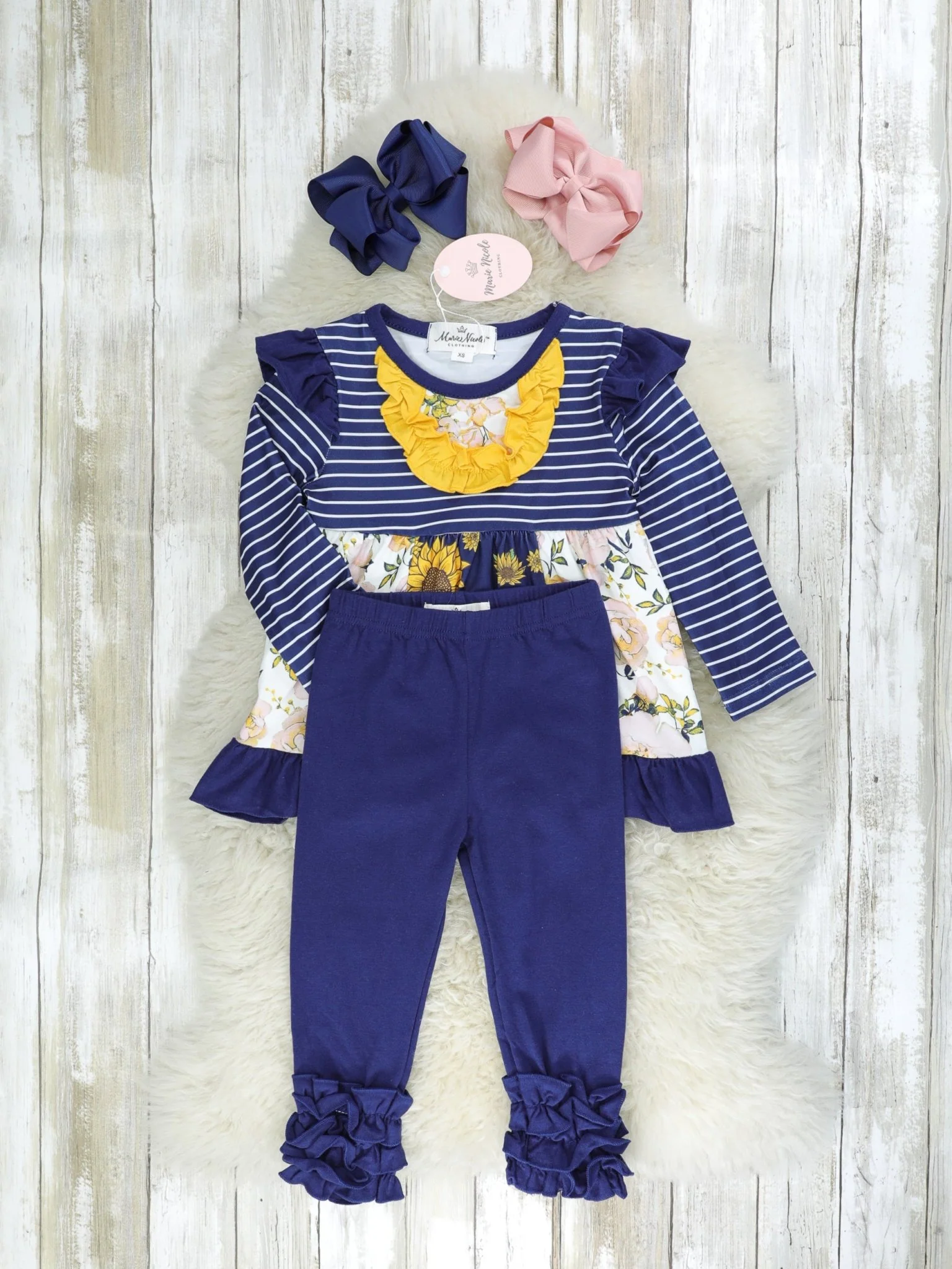 Navy & Mustard Floral Ruffle Outfit - Image 2