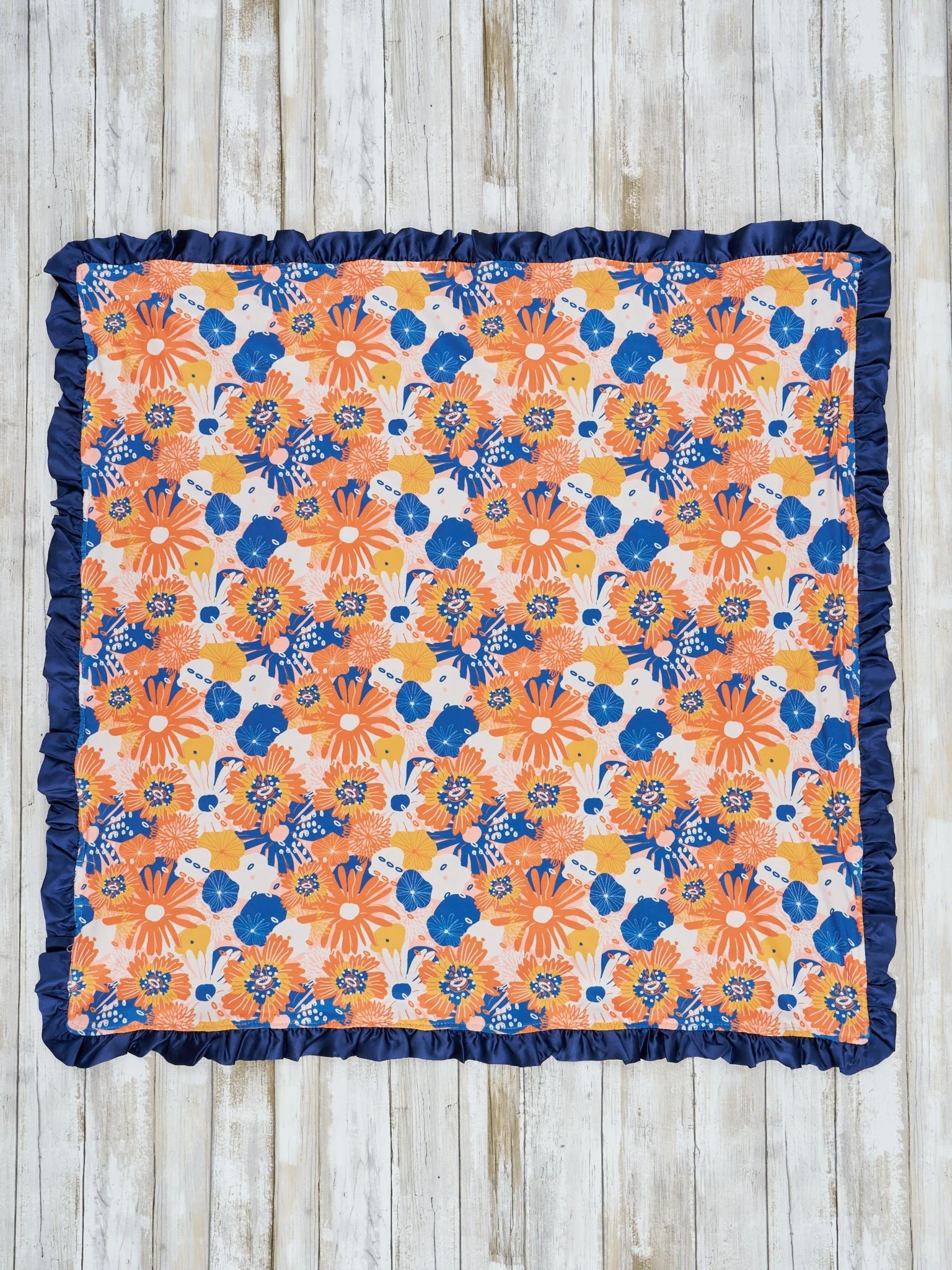 Navy & Orange Wildflowers Ruffle Minky Blanket