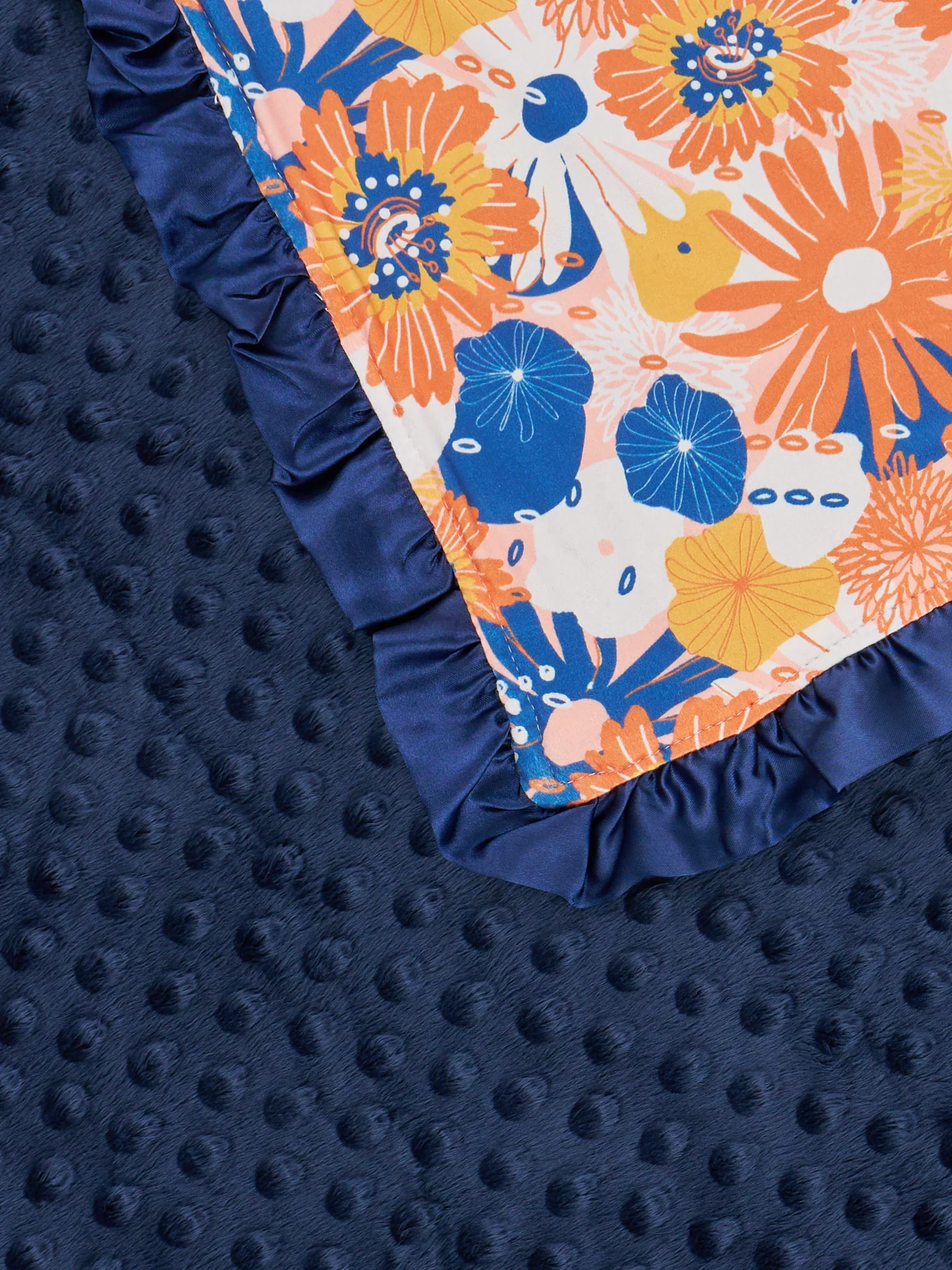 Navy & Orange Wildflowers Ruffle Minky Blanket - Image 2