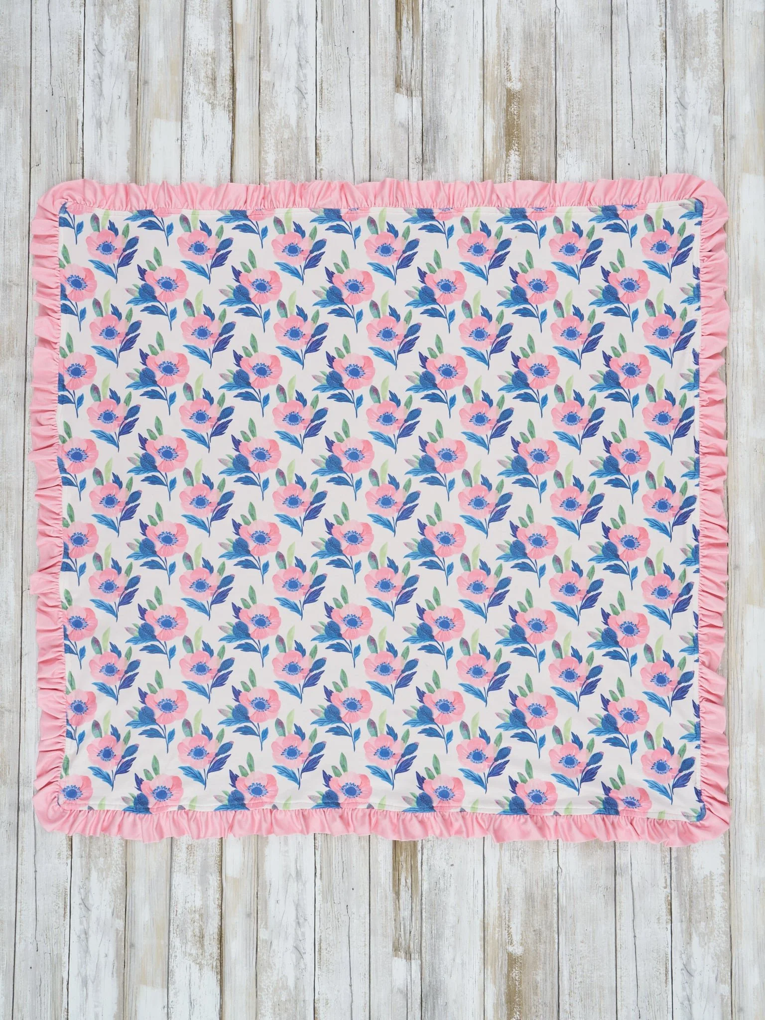 Navy & Pink Watercolor Ruffle Minky Blanket