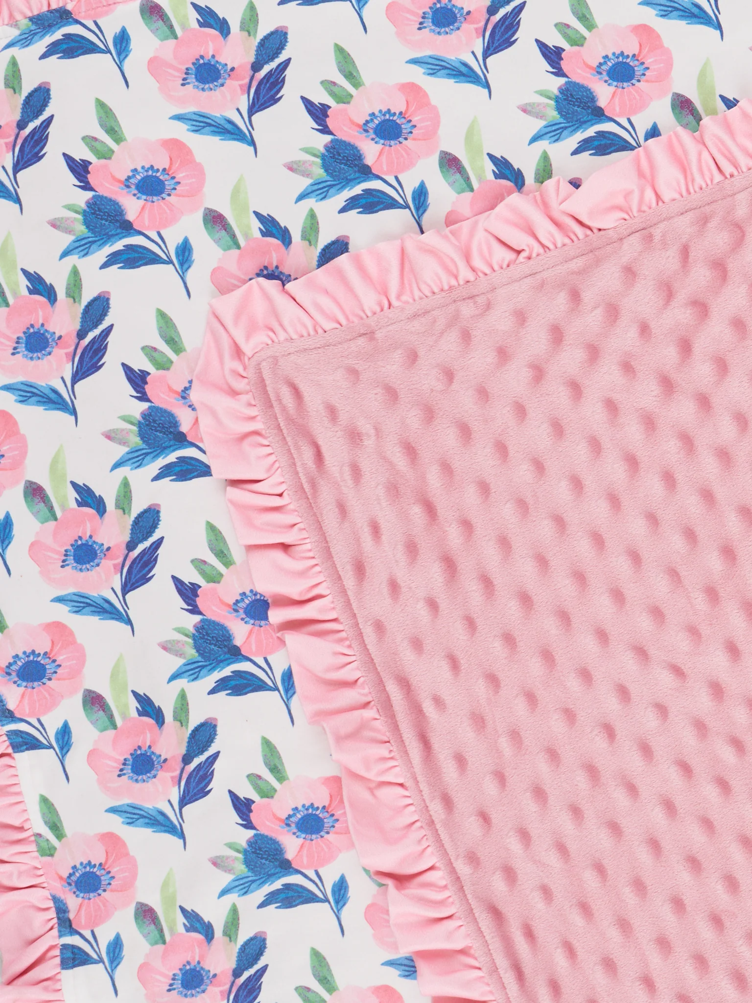 Navy & Pink Watercolor Ruffle Minky Blanket - Image 2