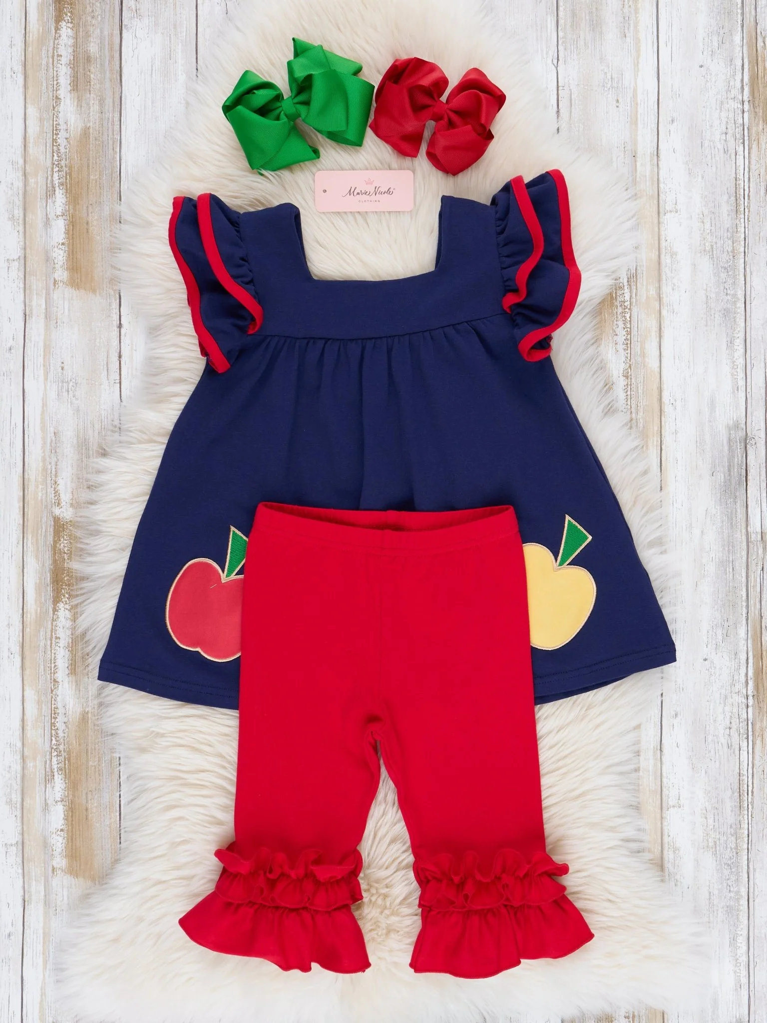 Navy & Red Apple Ruffle Outfit - Image 3