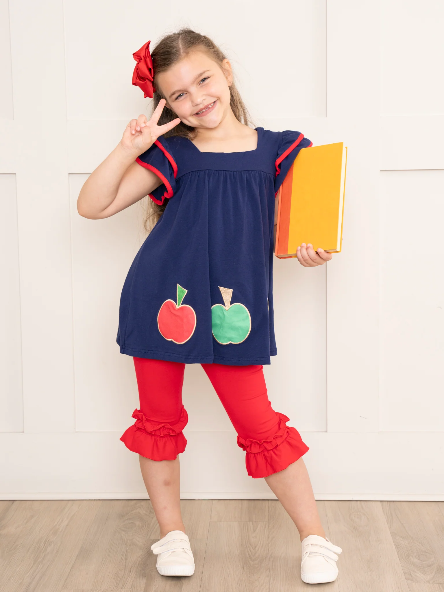 Navy & Red Apple Ruffle Outfit - Image 4