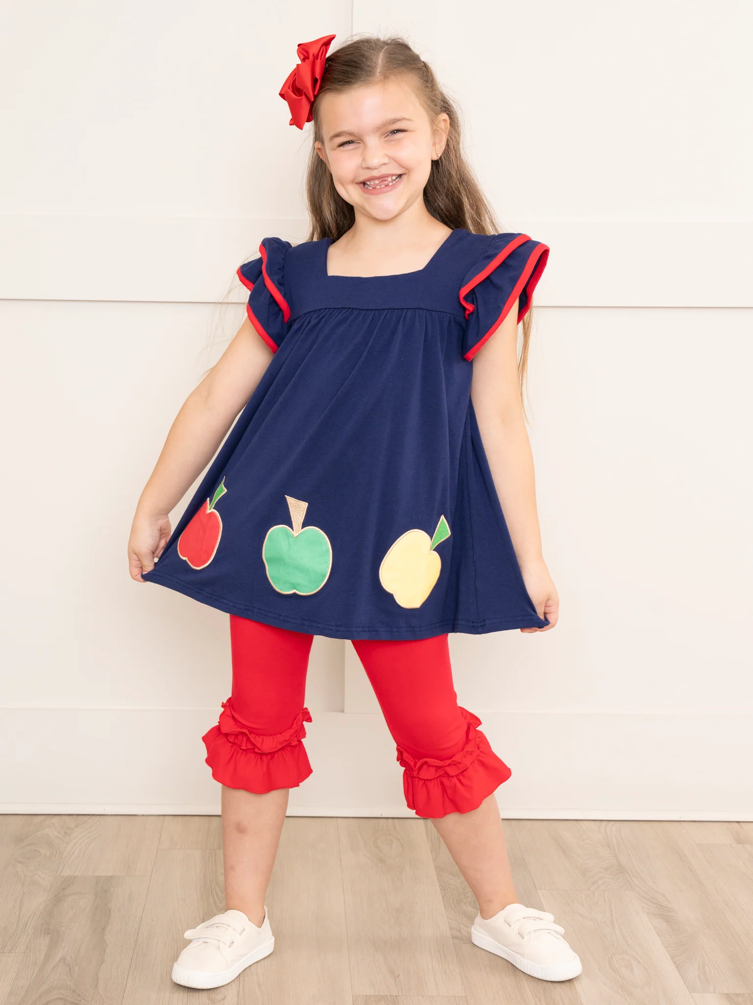 Navy & Red Apple Ruffle Outfit - Image 5