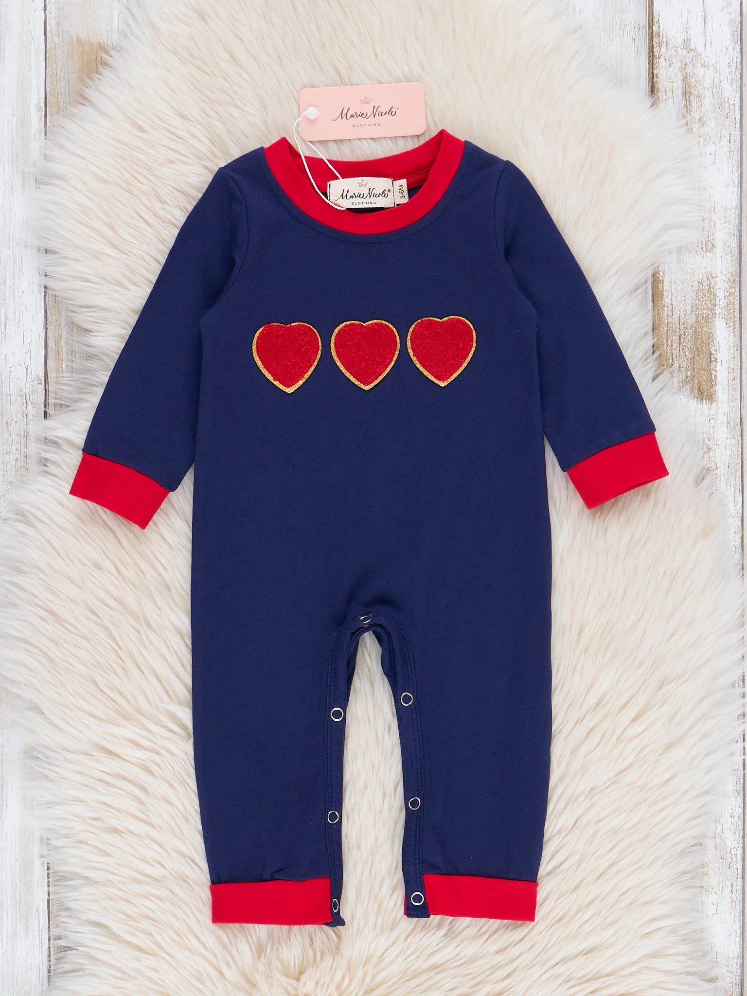 Navy & Red Chenille Hearts Romper