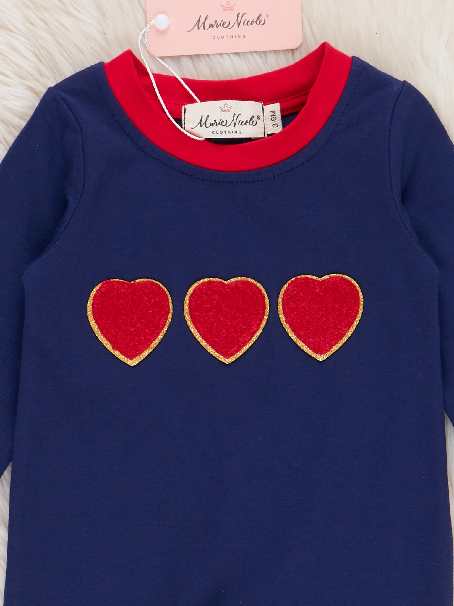Navy & Red Chenille Hearts Romper - Image 2