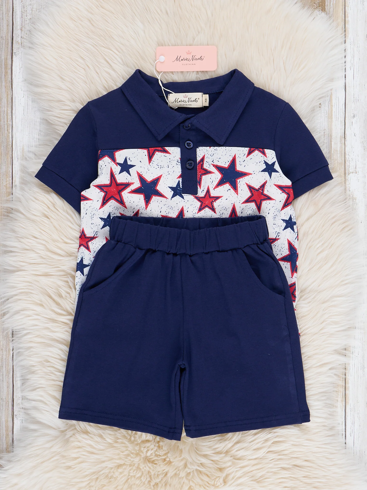 Navy & Red Stars Polo Outfit - Image 3
