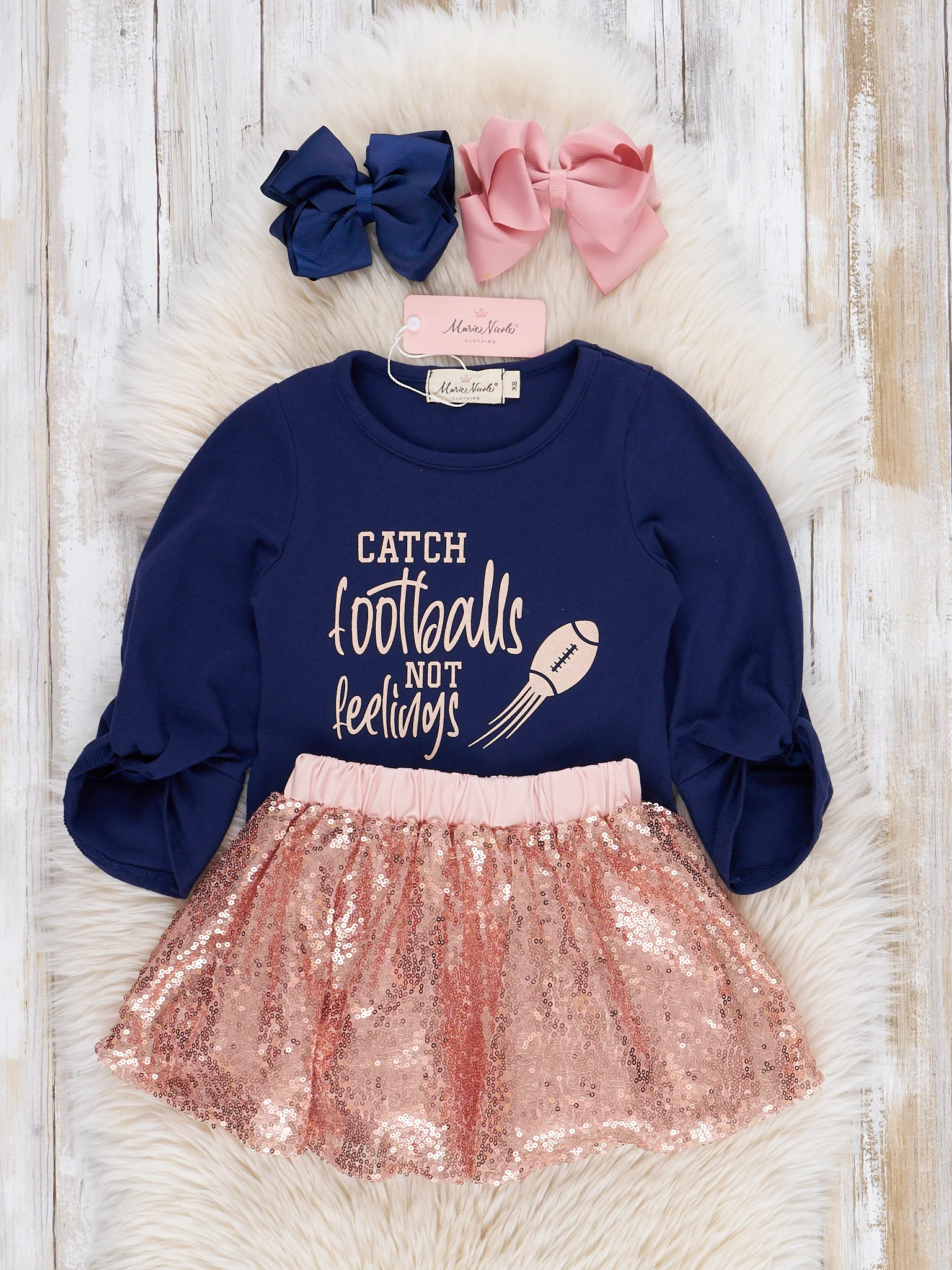 Navy & Rose Gold Sequins Football Outfit w/ Skirt - Image 2