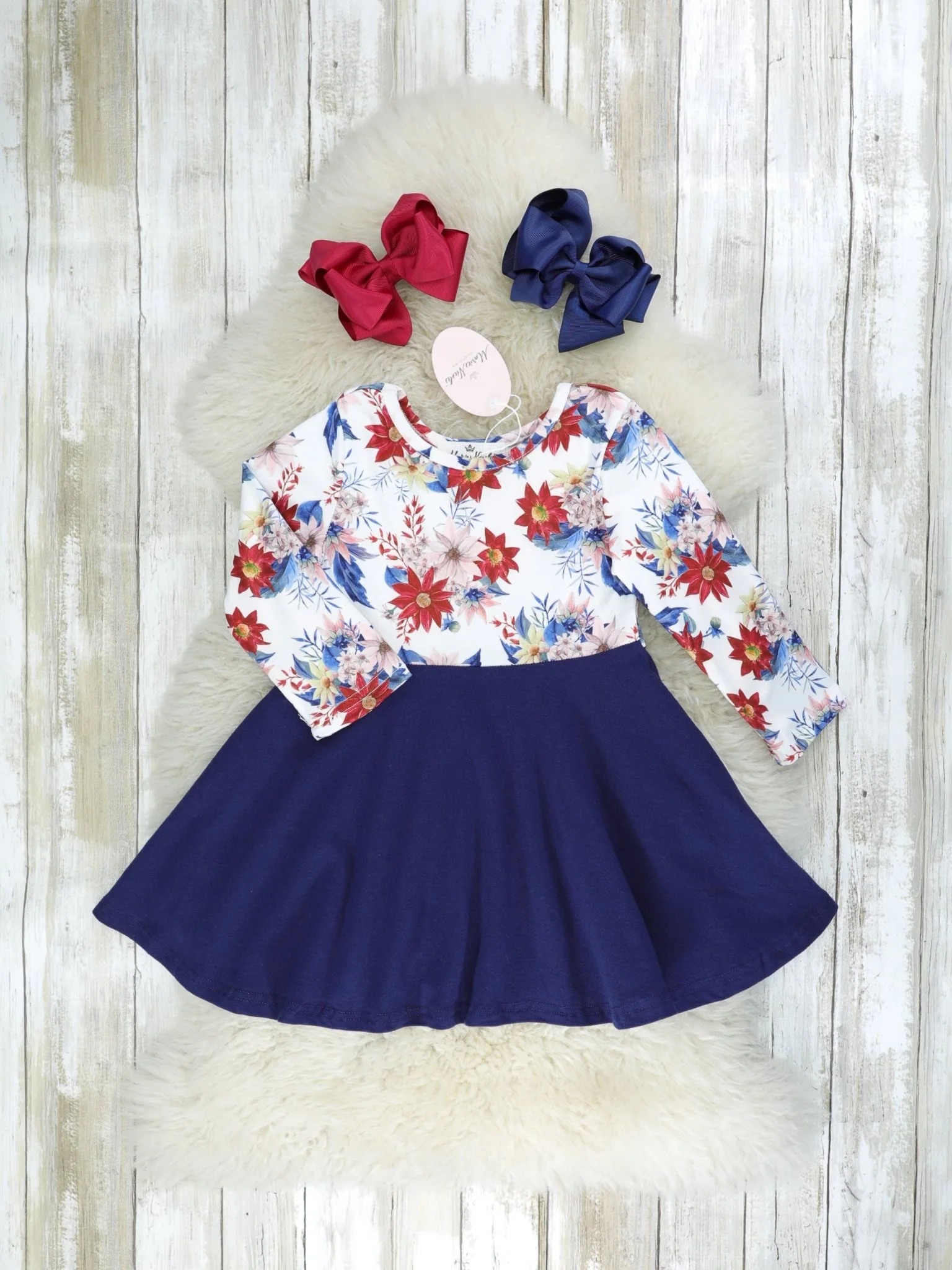 Navy Roses Swing Dress
