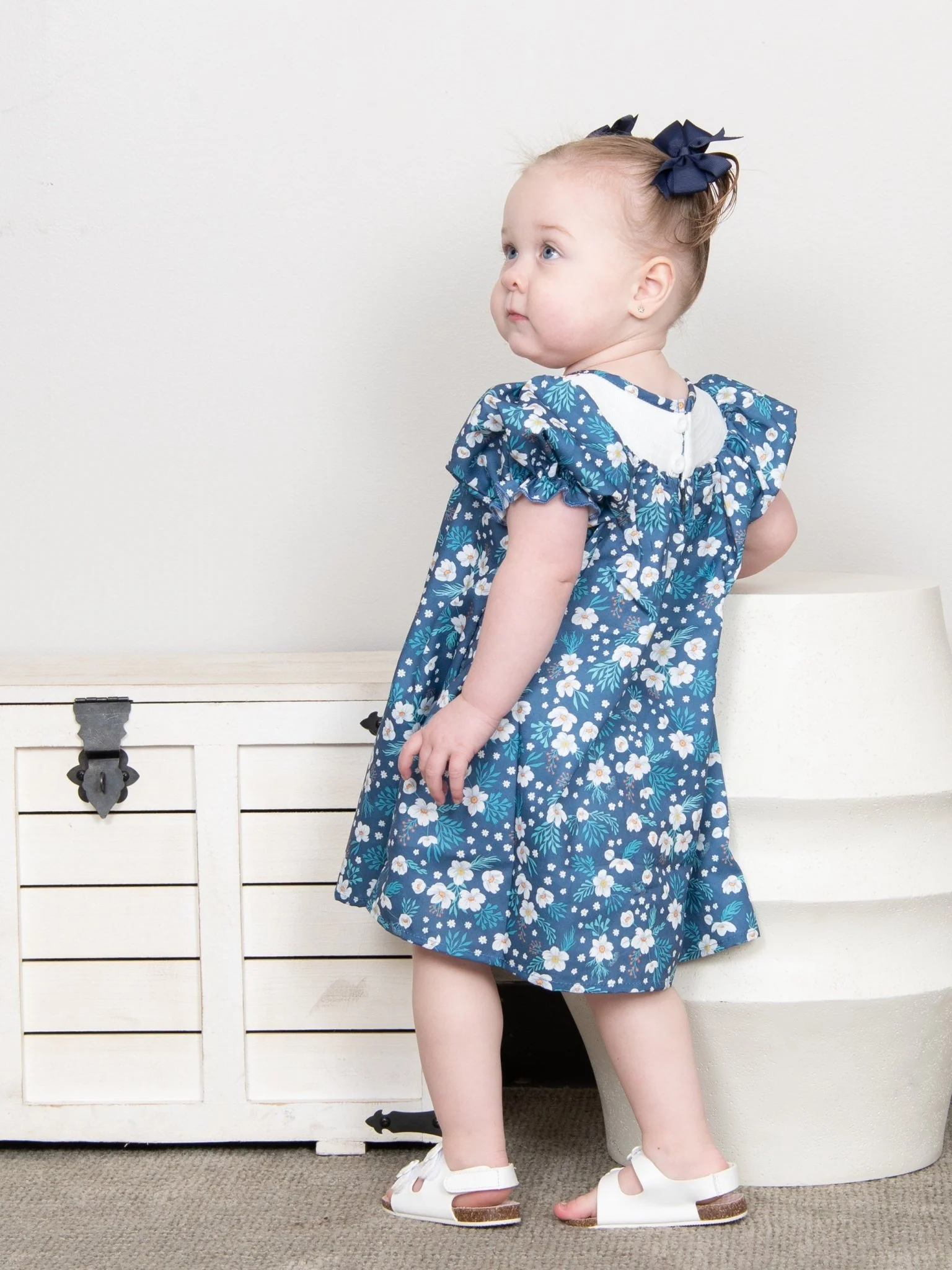 Navy Smocked Anemone Dress - Image 3