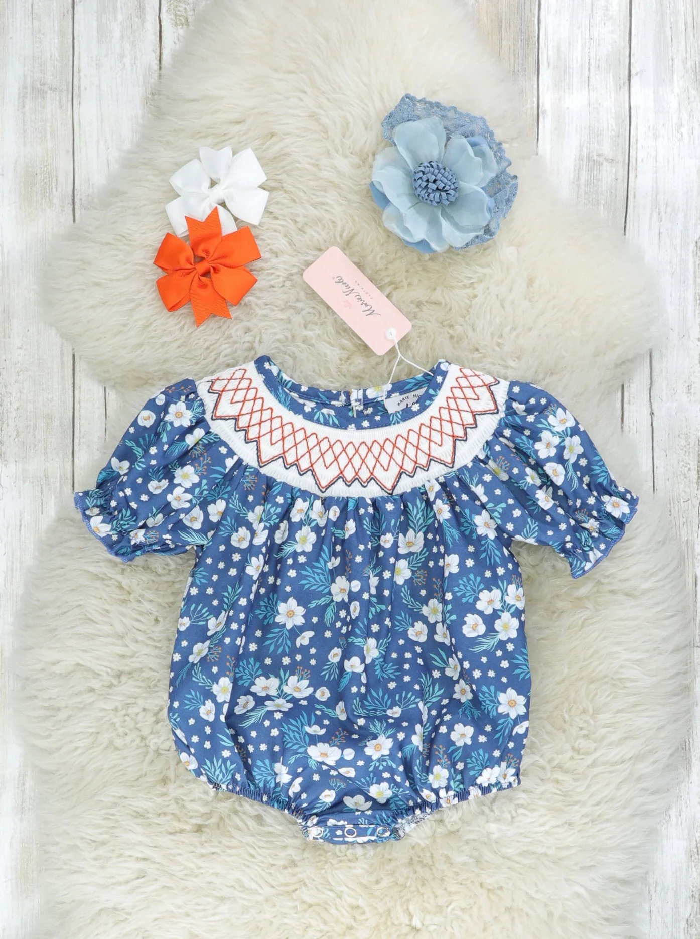 Navy Smocked Anemone Romper
